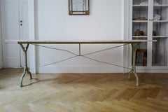 19th Century French Garden Dining Table – Green/Grey Cast Iron Base & Marble Top