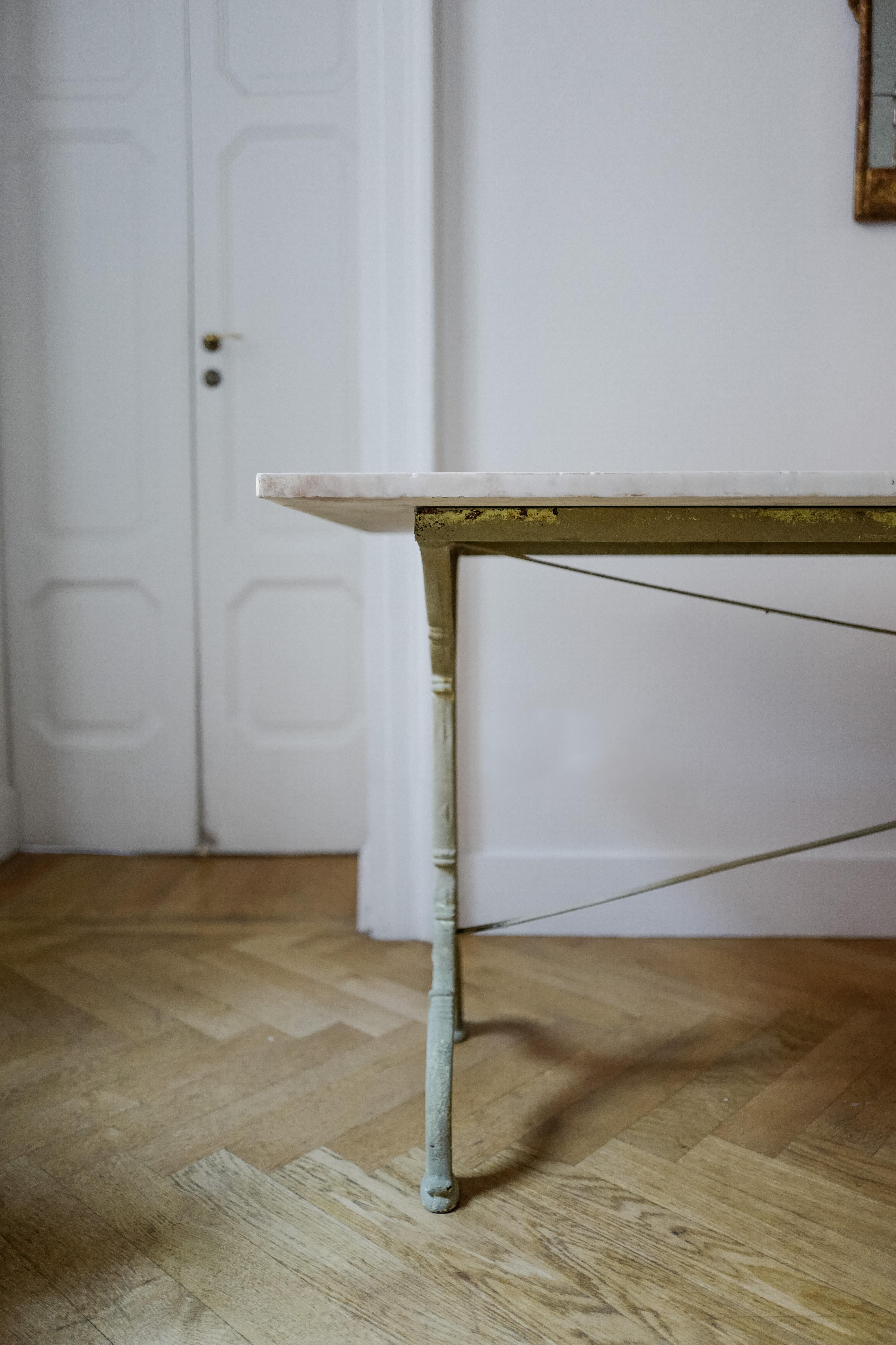 19th Century French Cararra Marble and green/grey Cast Iron Garden Dining Table For Sale 1