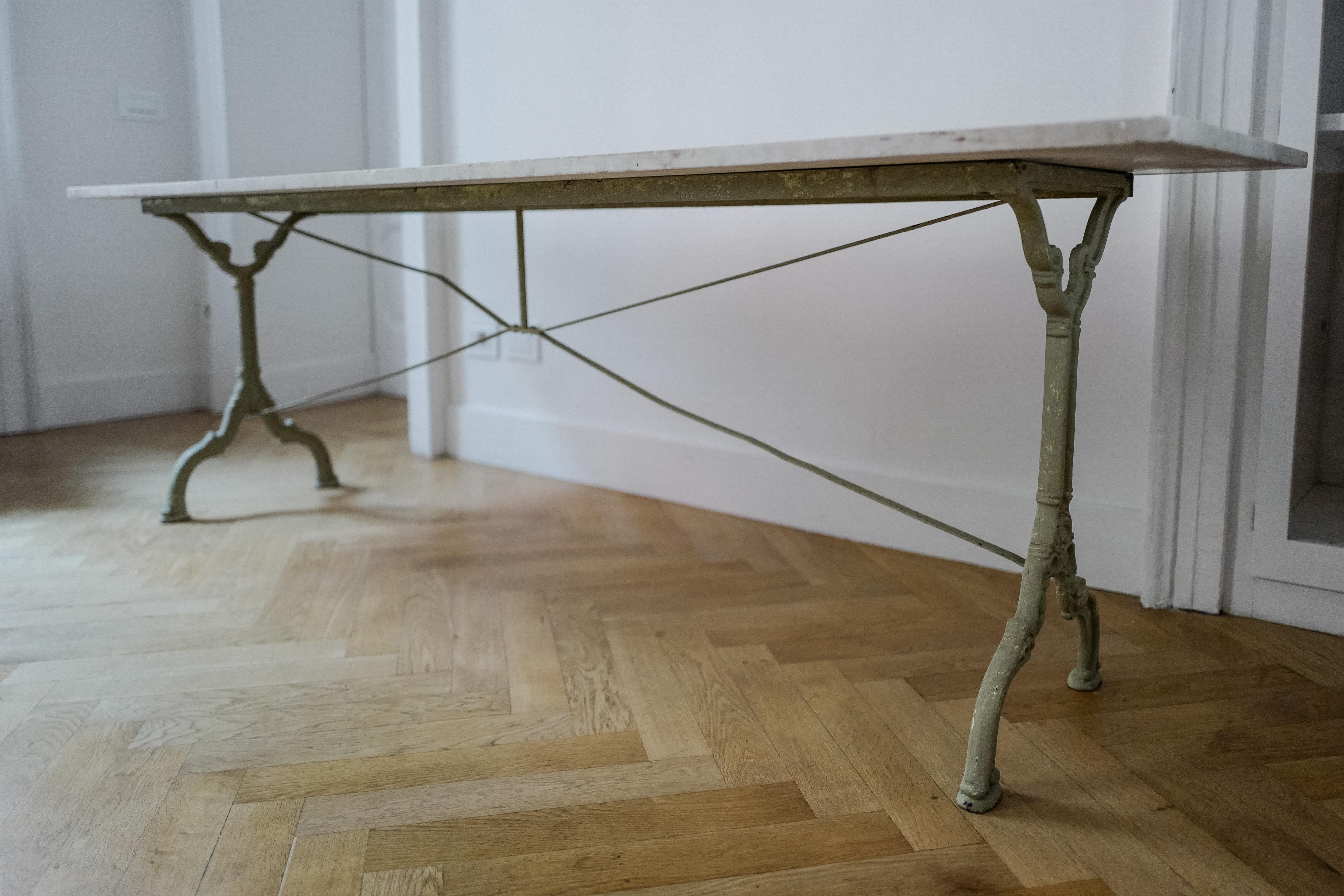 19th Century French Cararra Marble and green/grey Cast Iron Garden Dining Table For Sale 4