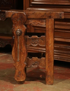 19th Century French Carpenter Press Table with Wine Bottle Storage Rack