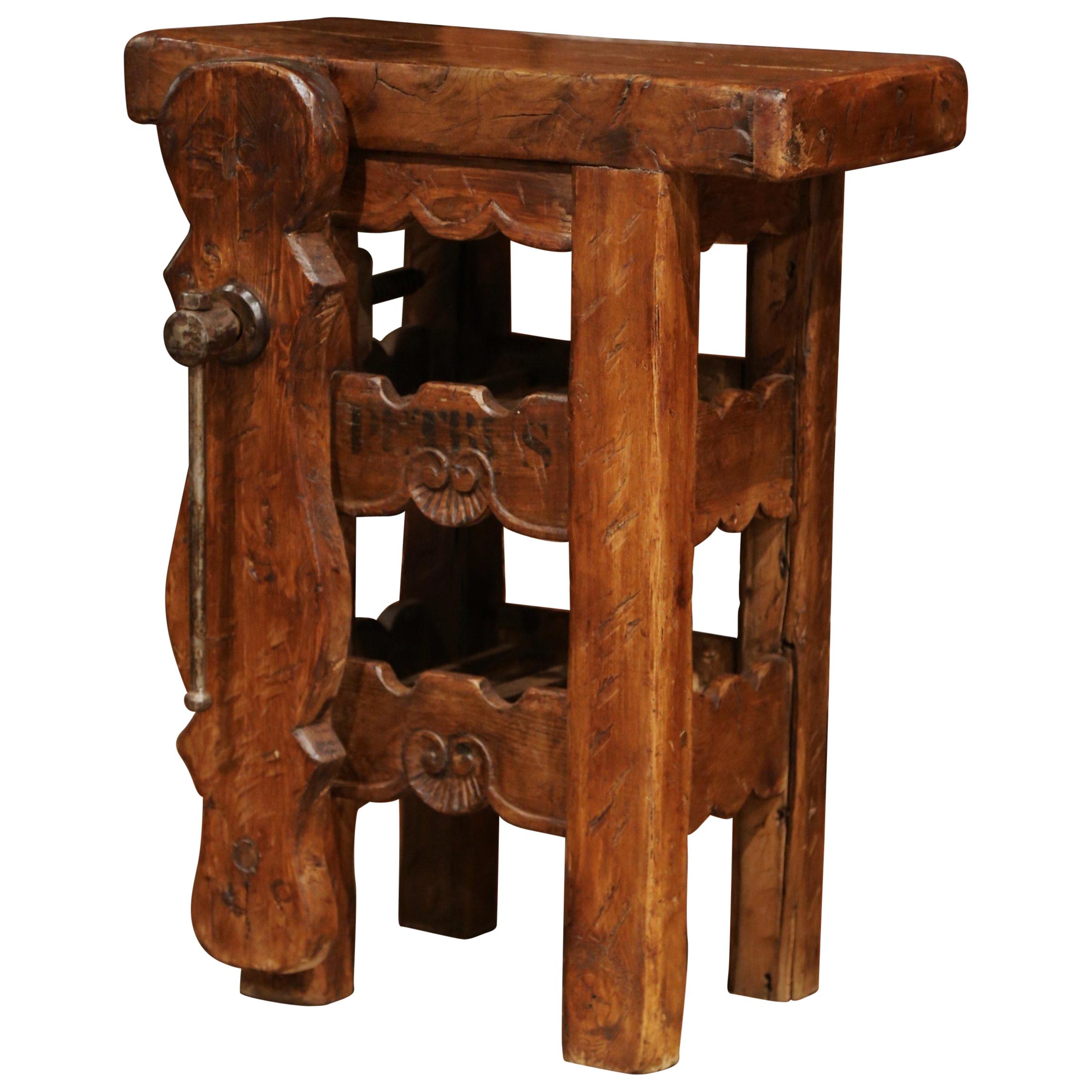 19th Century French Carpenter Press Table with Wine Bottle Storage Rack
