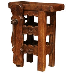 Antique 19th Century French Carpenter Press Table with Wine Bottle Storage Rack