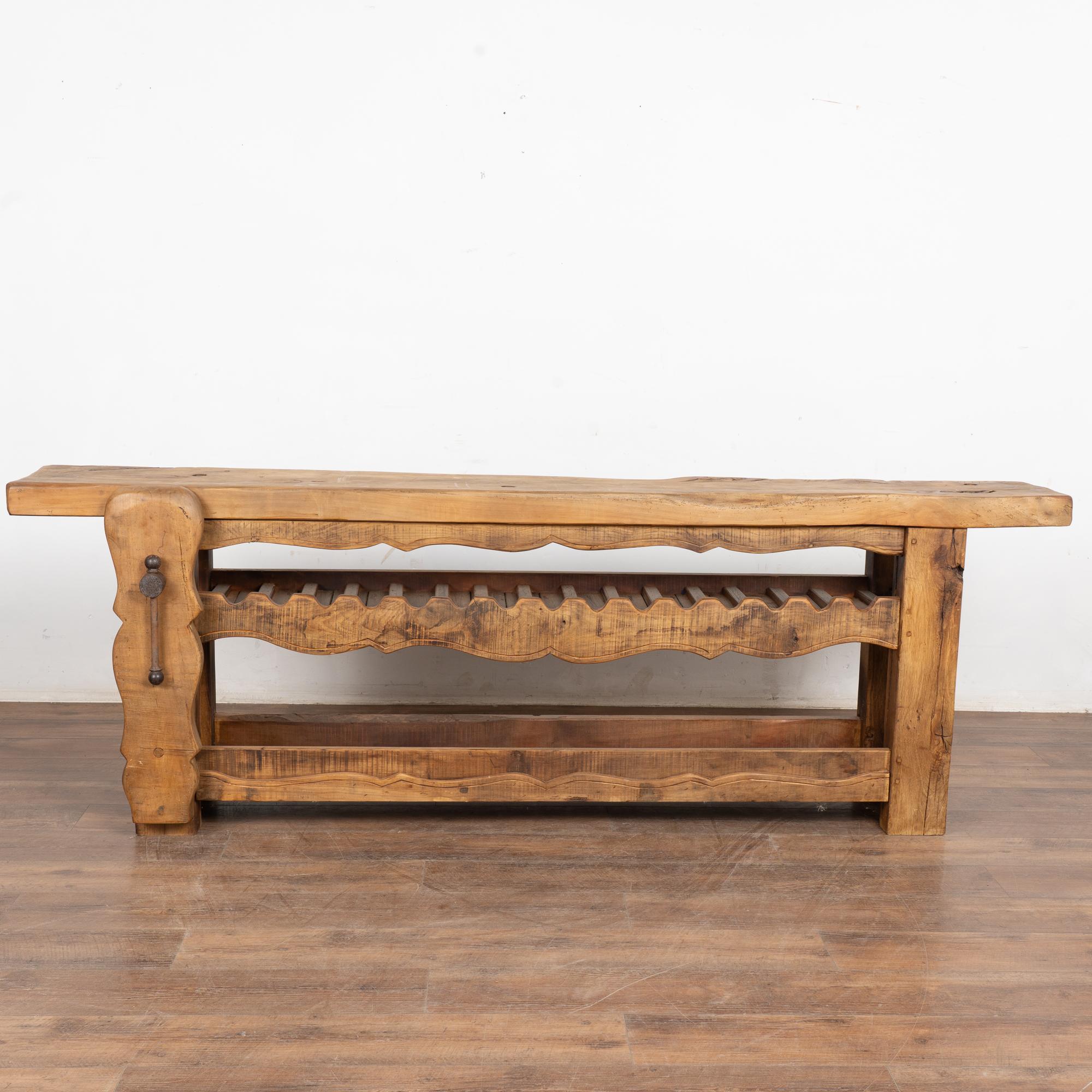 19th Century French Carpenter's Workbench Wine Rack Console Table For Sale 5