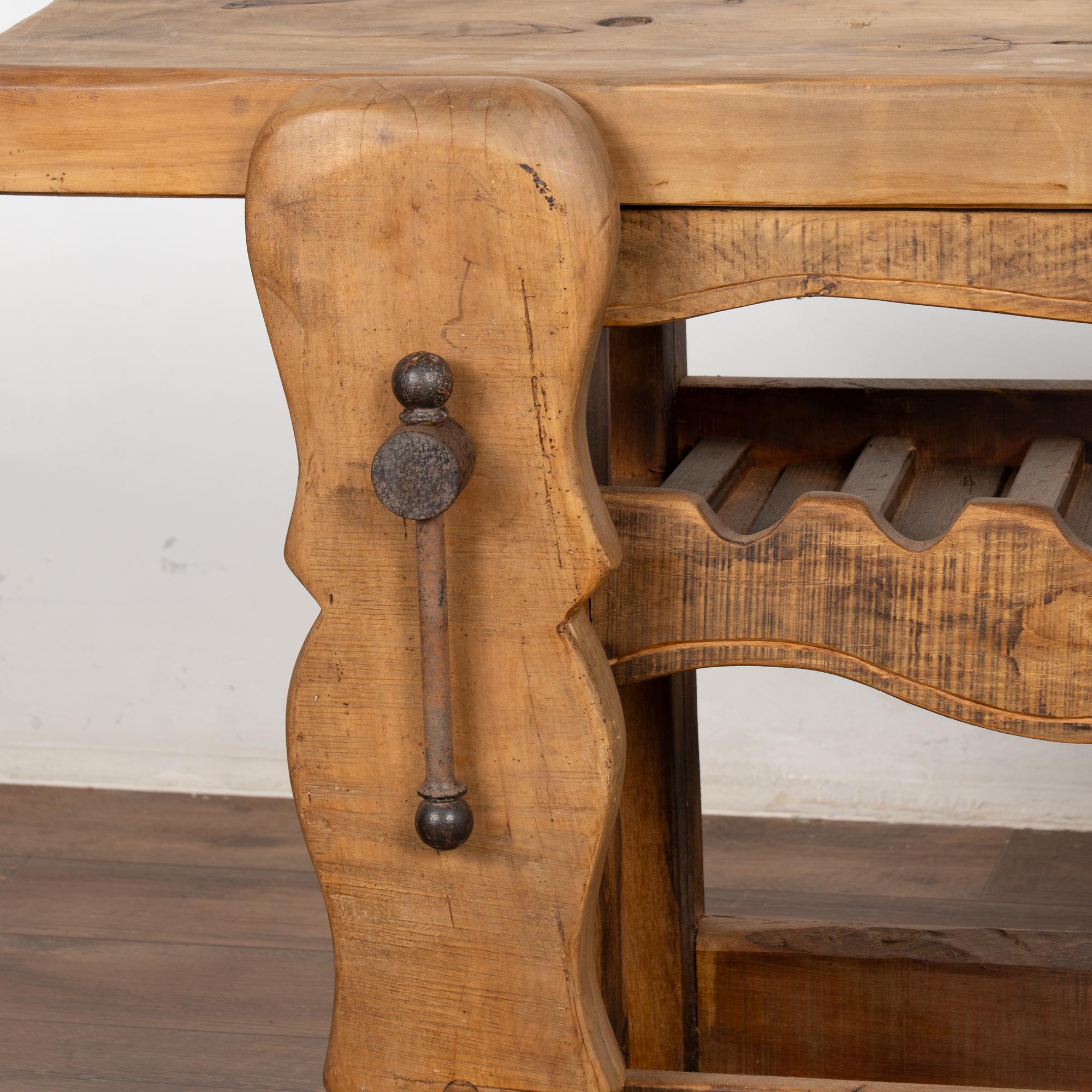 19th Century French Carpenter's Workbench Wine Rack Console Table For Sale 7