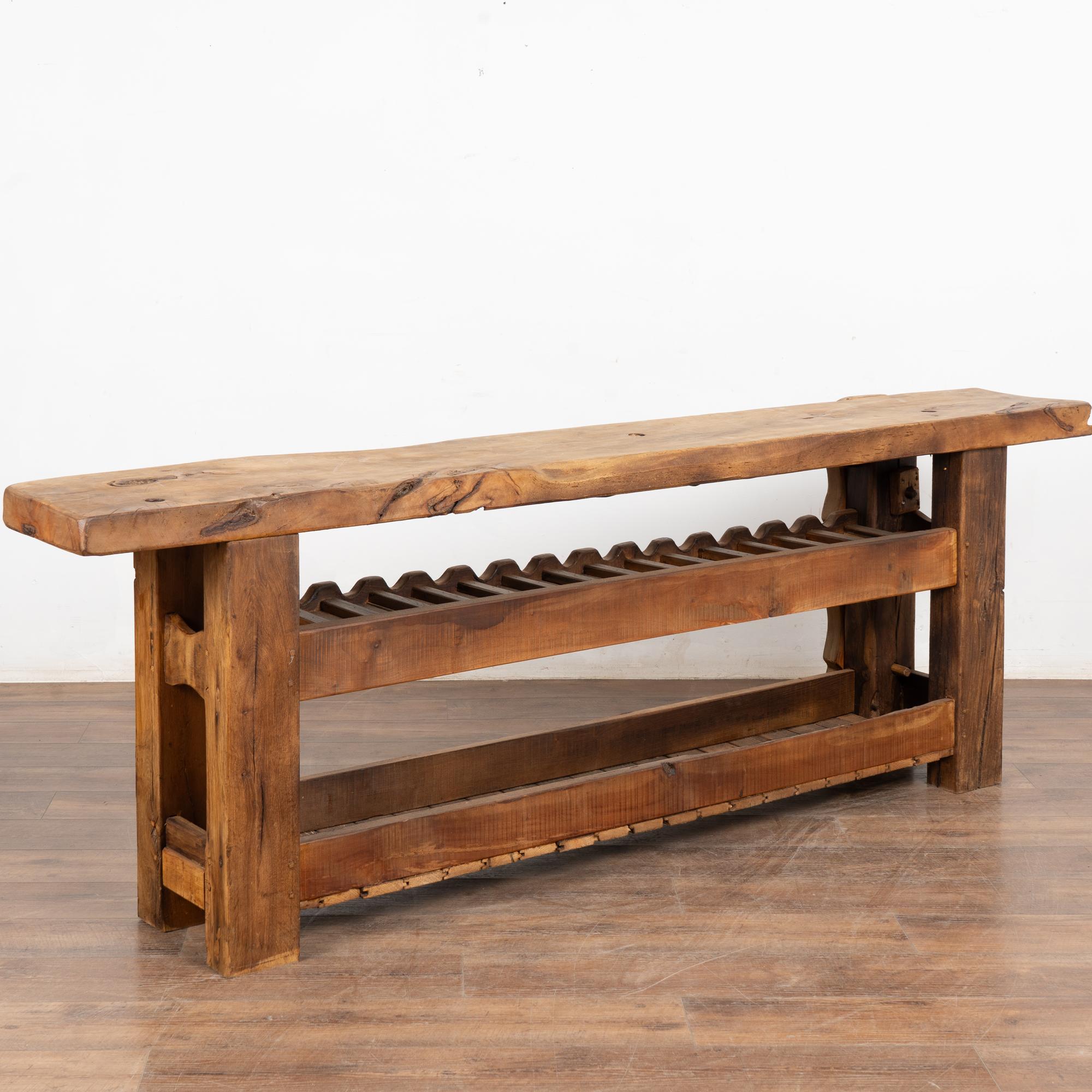 19th Century French Carpenter's Workbench Wine Rack Console Table For Sale 9