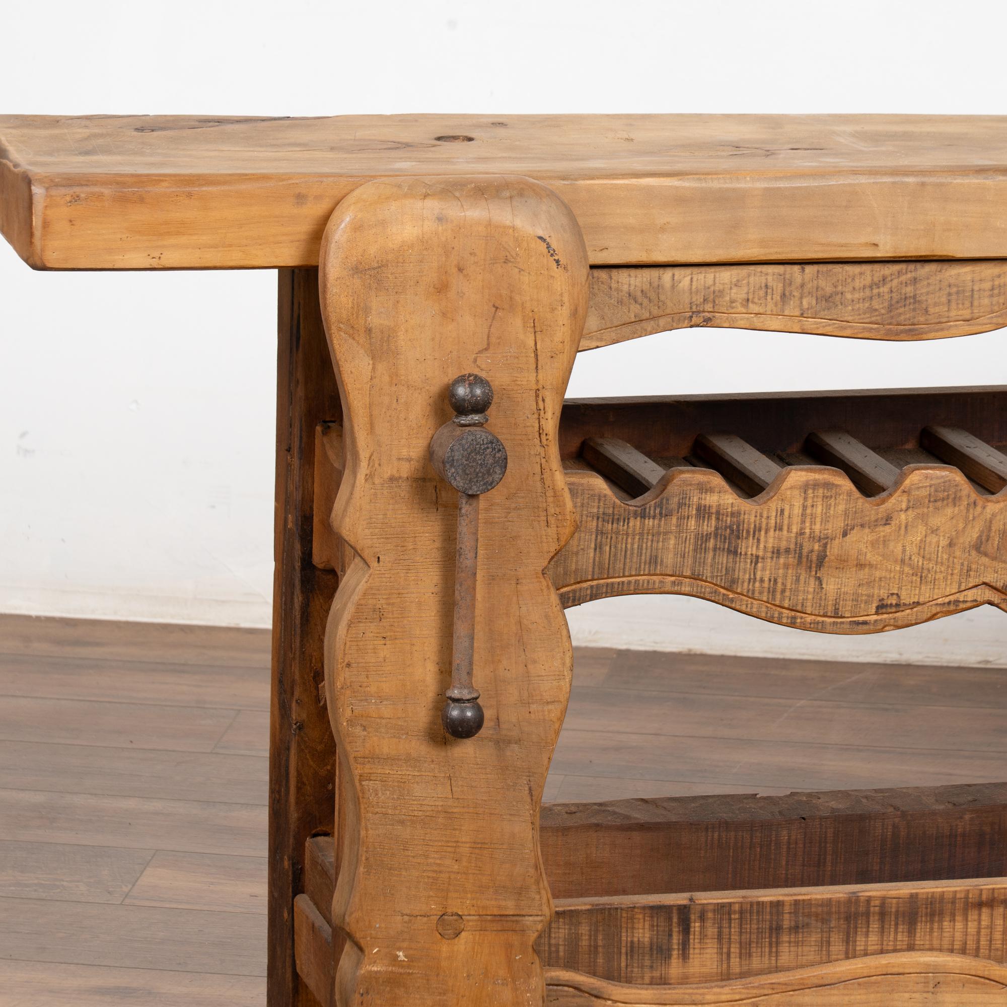 Rustic 19th Century French Carpenter's Workbench Wine Rack Console Table For Sale