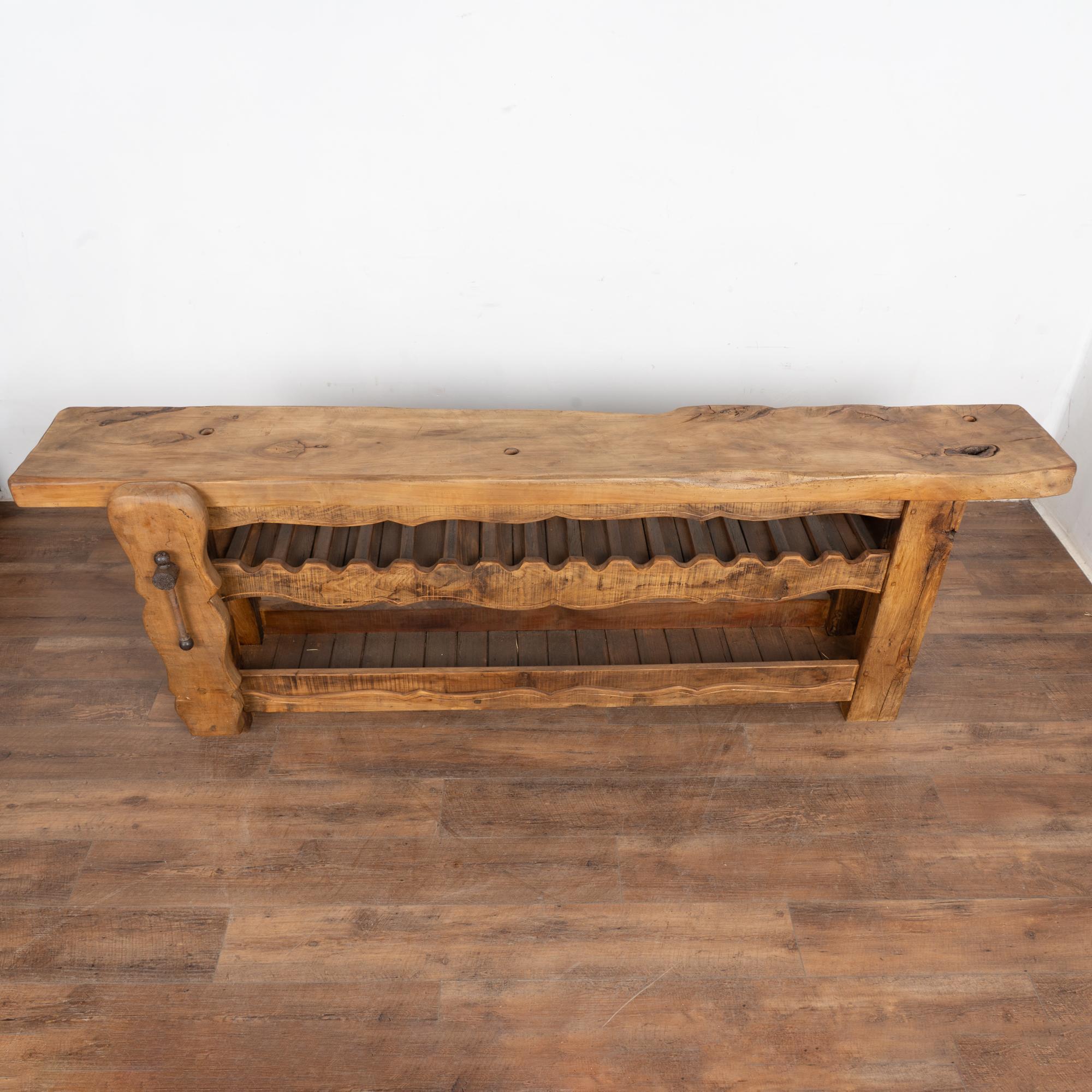 19th Century French Carpenter's Workbench Wine Rack Console Table For Sale 2