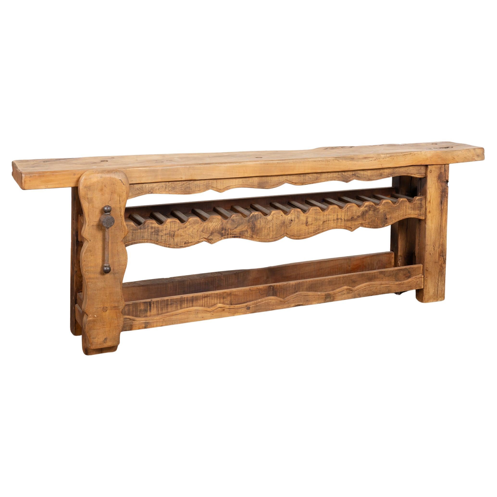 19th Century French Carpenter's Workbench Wine Rack Console Table For Sale