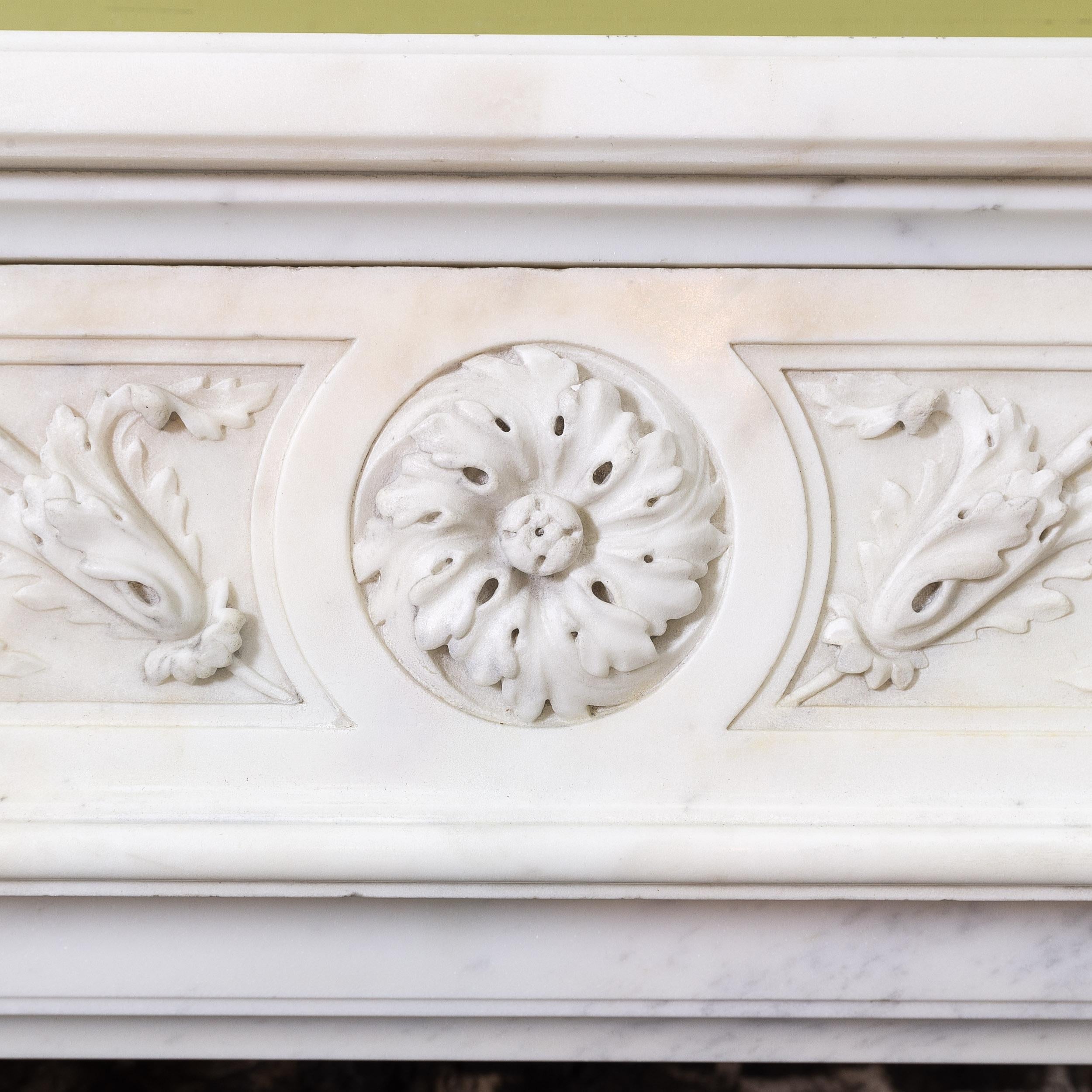Hand-Carved 19th Century French Carrara Marble Fireplace