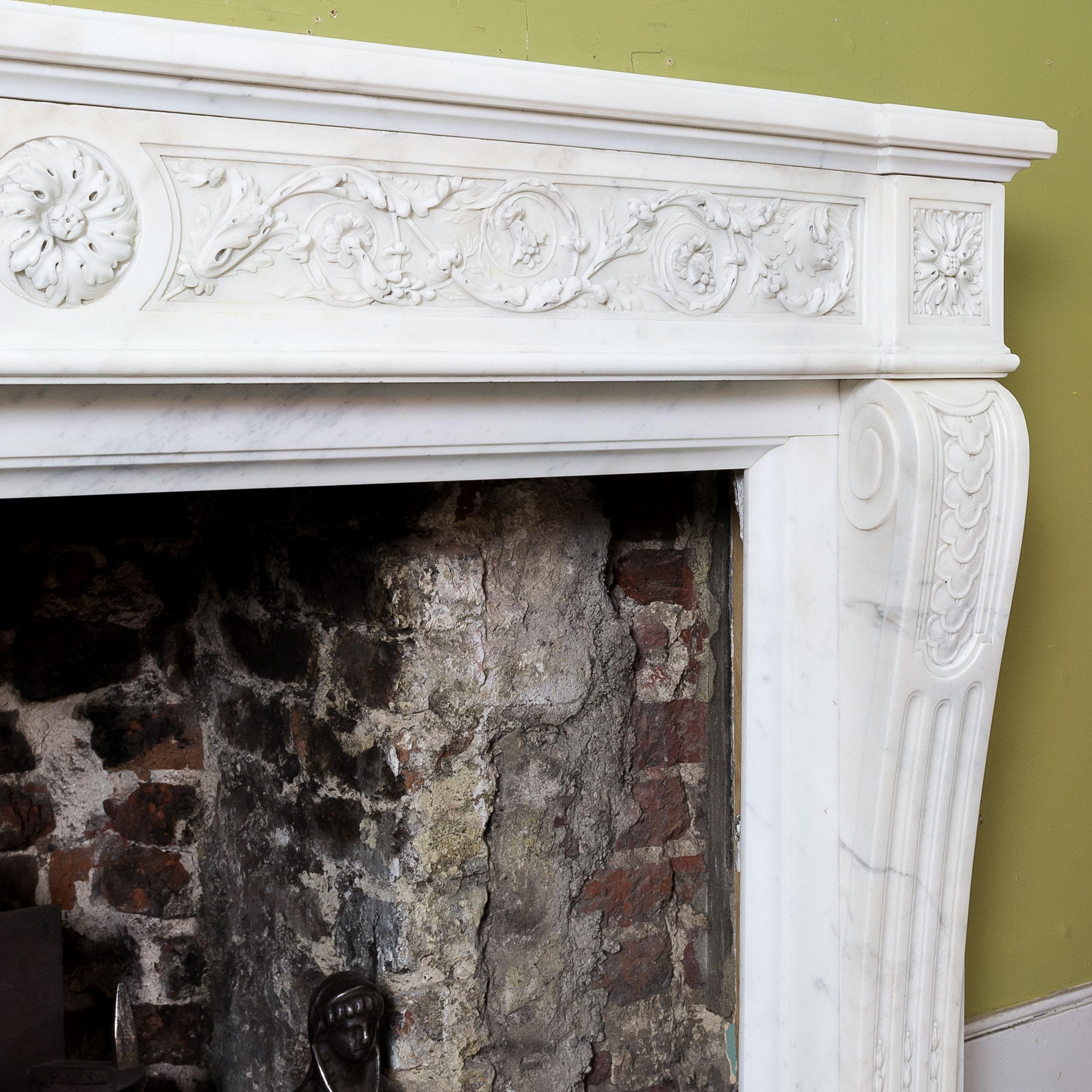 19th Century French Carrara Marble Fireplace 2