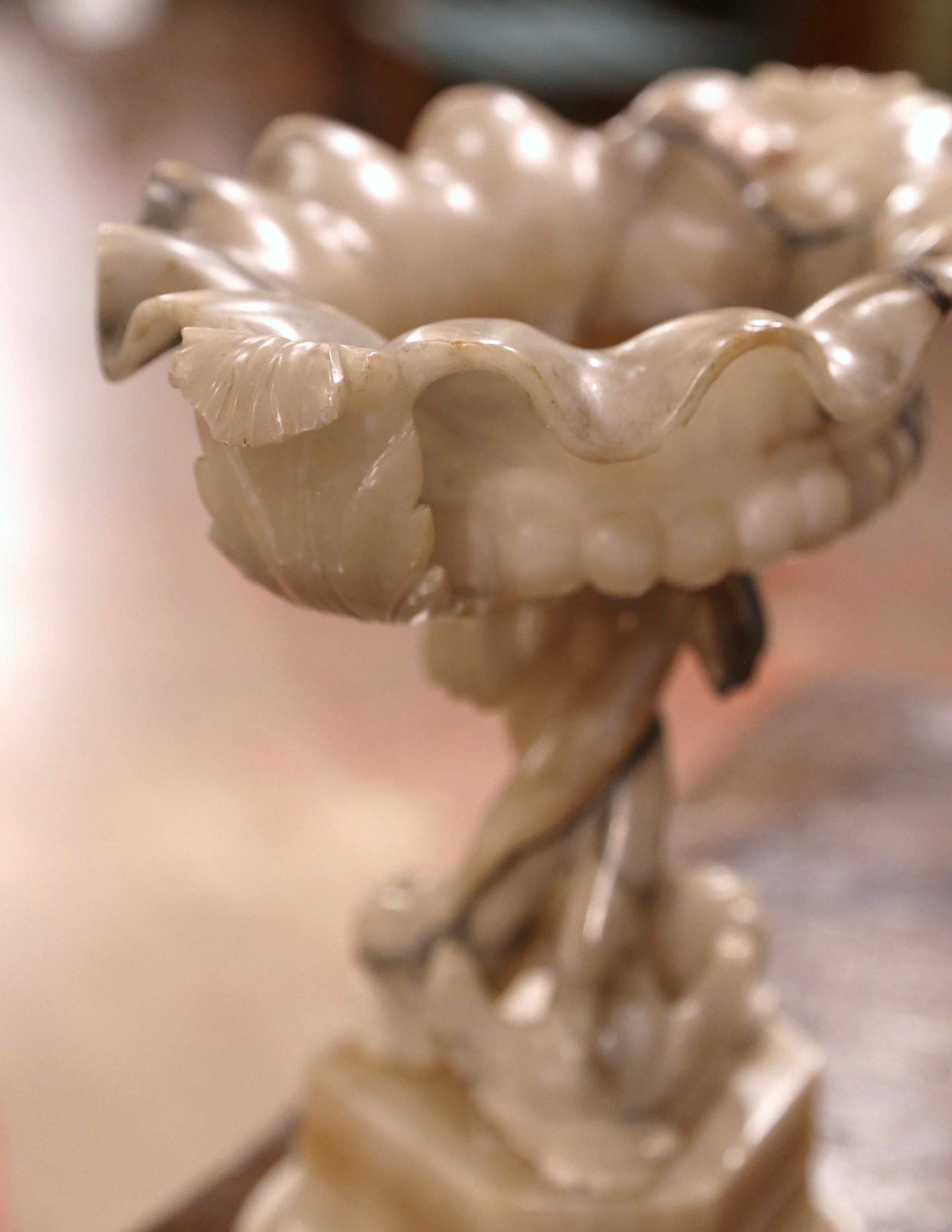 19th Century French Carved Alabaster Compote Centerpiece with Dolphins For Sale 3