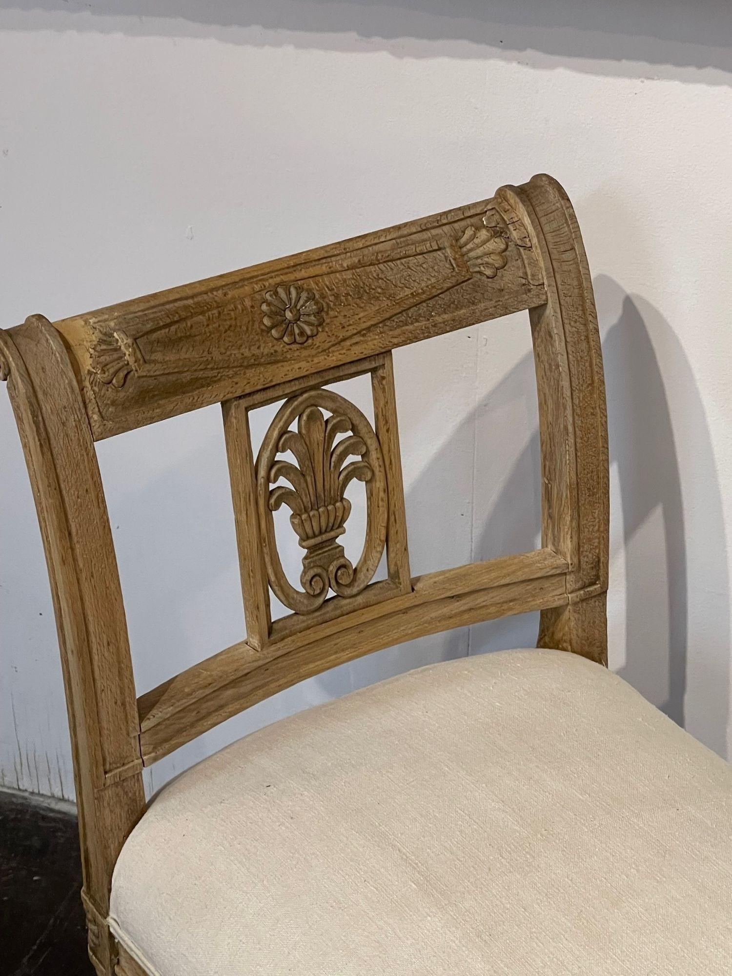 Upholstery 19th Century French Carved and Bleached Directoire Walnut Bench