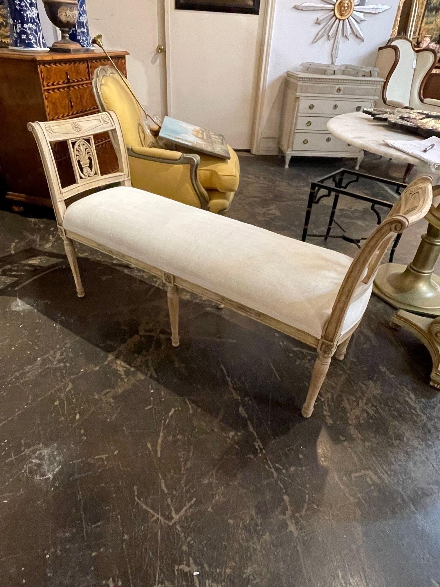 19th Century French Carved and Bleached Directoire Walnut Bench 2