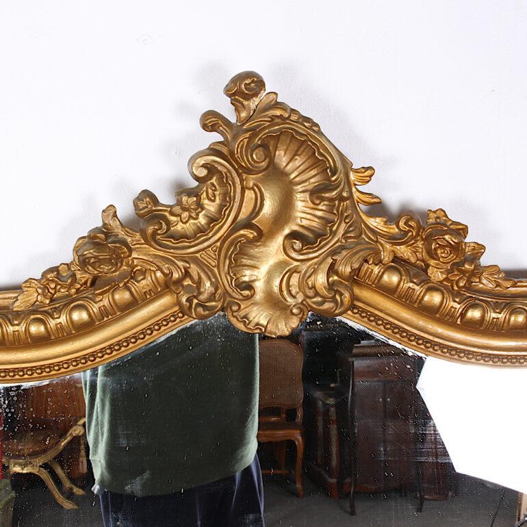 Giltwood 19th Century French Carved and Gilt Louis XV Style Mirror with Original Plate
