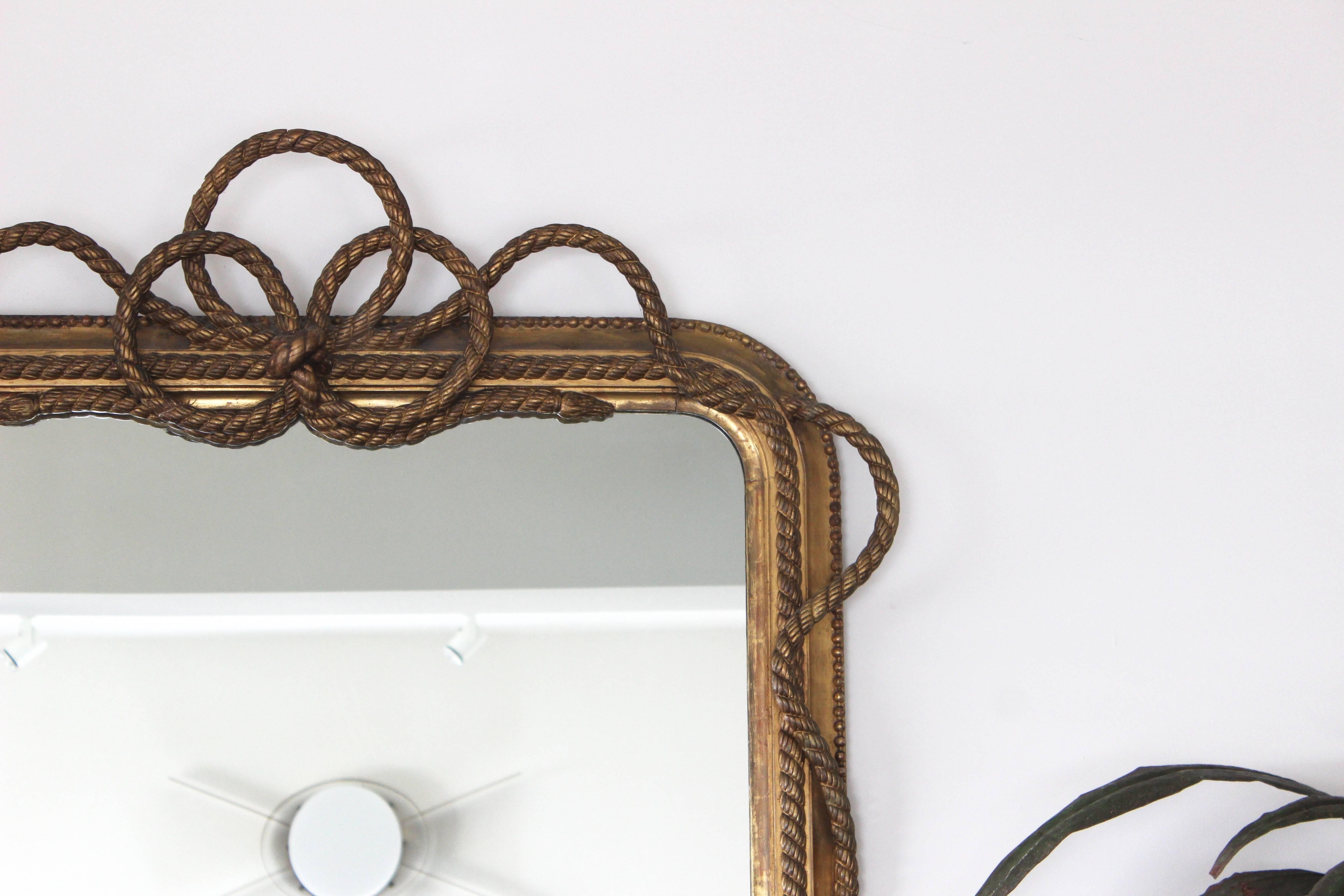 19th Century French Carved and Gilt Rope Mirror In Excellent Condition In East Hampton, NY