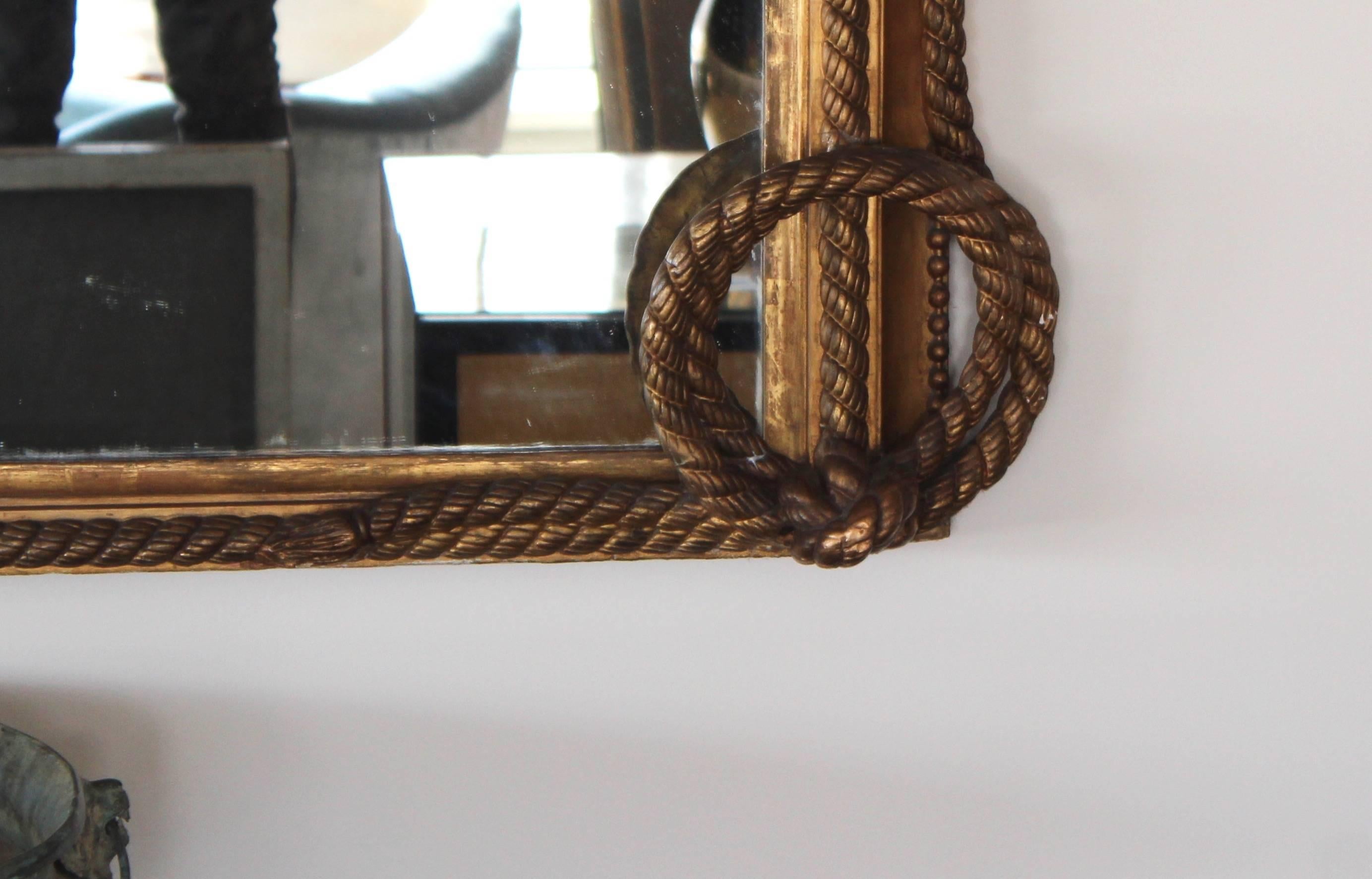 Wood 19th Century French Carved and Gilt Rope Mirror