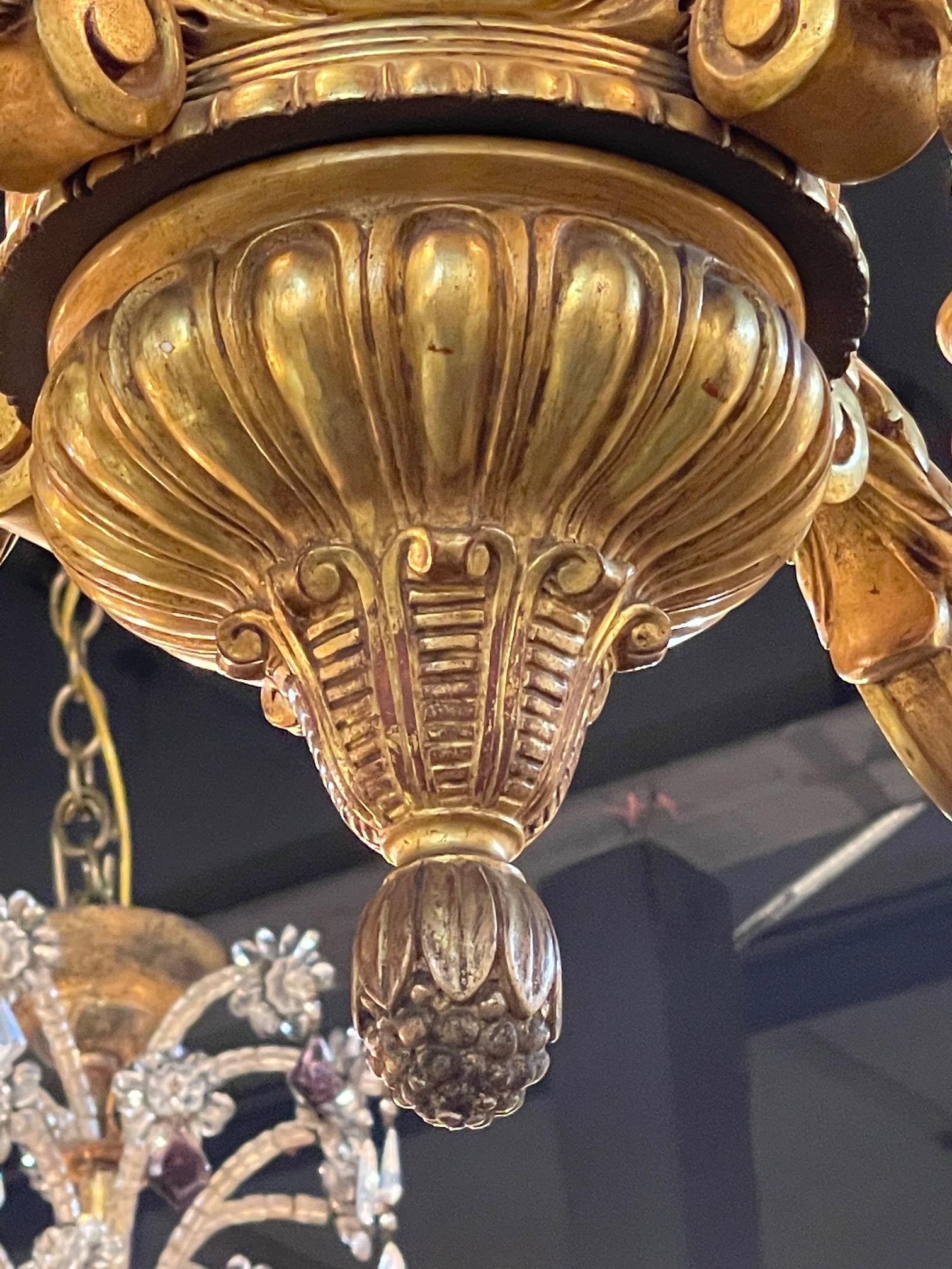 19th Century French Carved and Giltwood 4 Light Chandelier 1