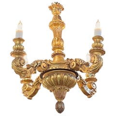 19th Century French Carved and Giltwood 4 Light Chandelier