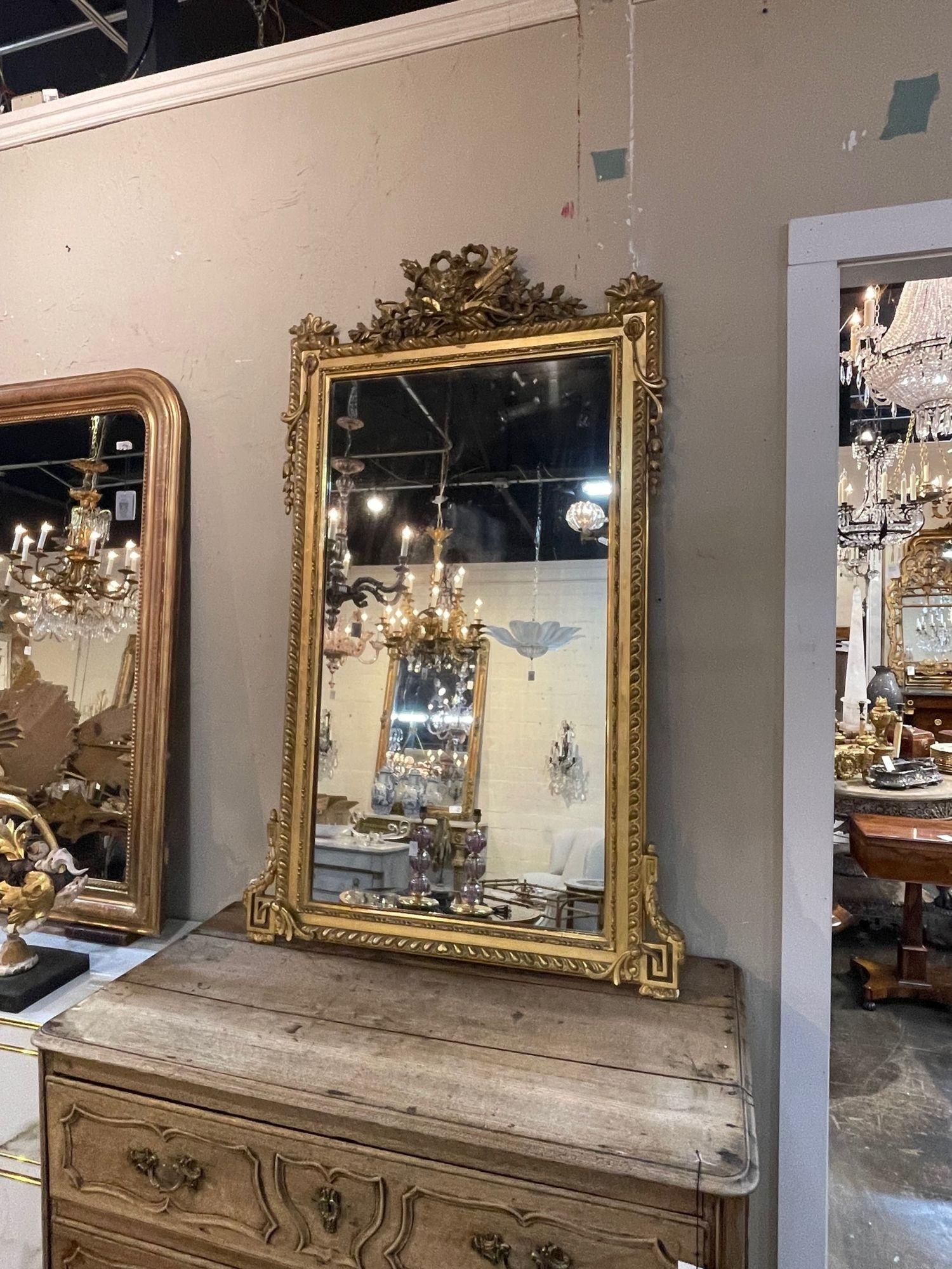 19th Century French Carved and Giltwood Louis XVI Style Mirror In Good Condition For Sale In Dallas, TX