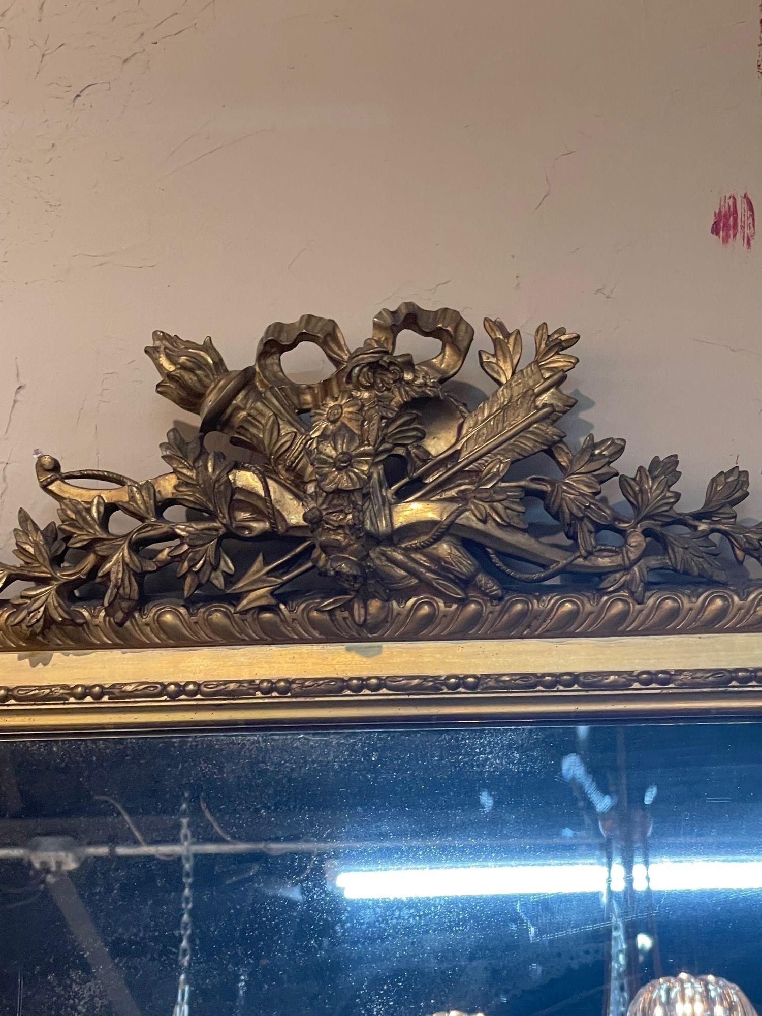 19th Century French Carved and Giltwood Louis XVI Style Mirror For Sale 1