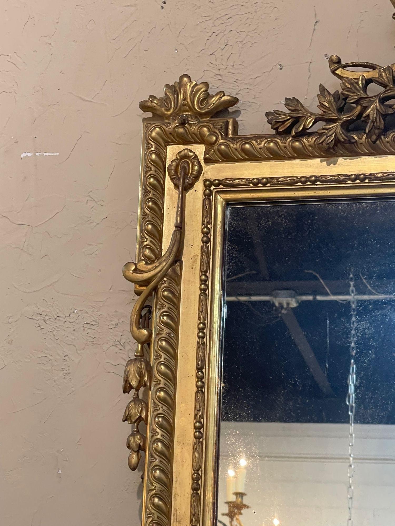 19th Century French Carved and Giltwood Louis XVI Style Mirror For Sale 2