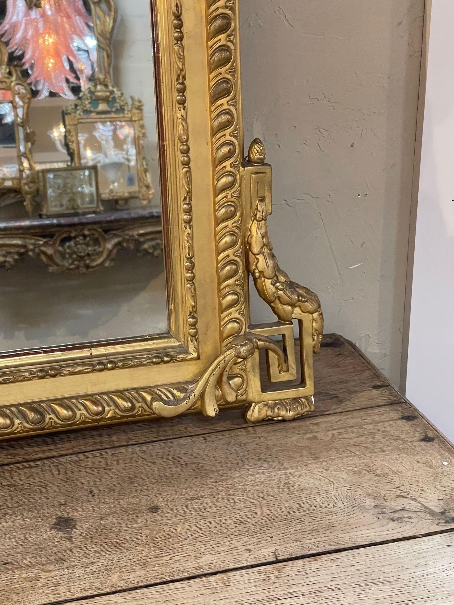 19th Century French Carved and Giltwood Louis XVI Style Mirror For Sale 4