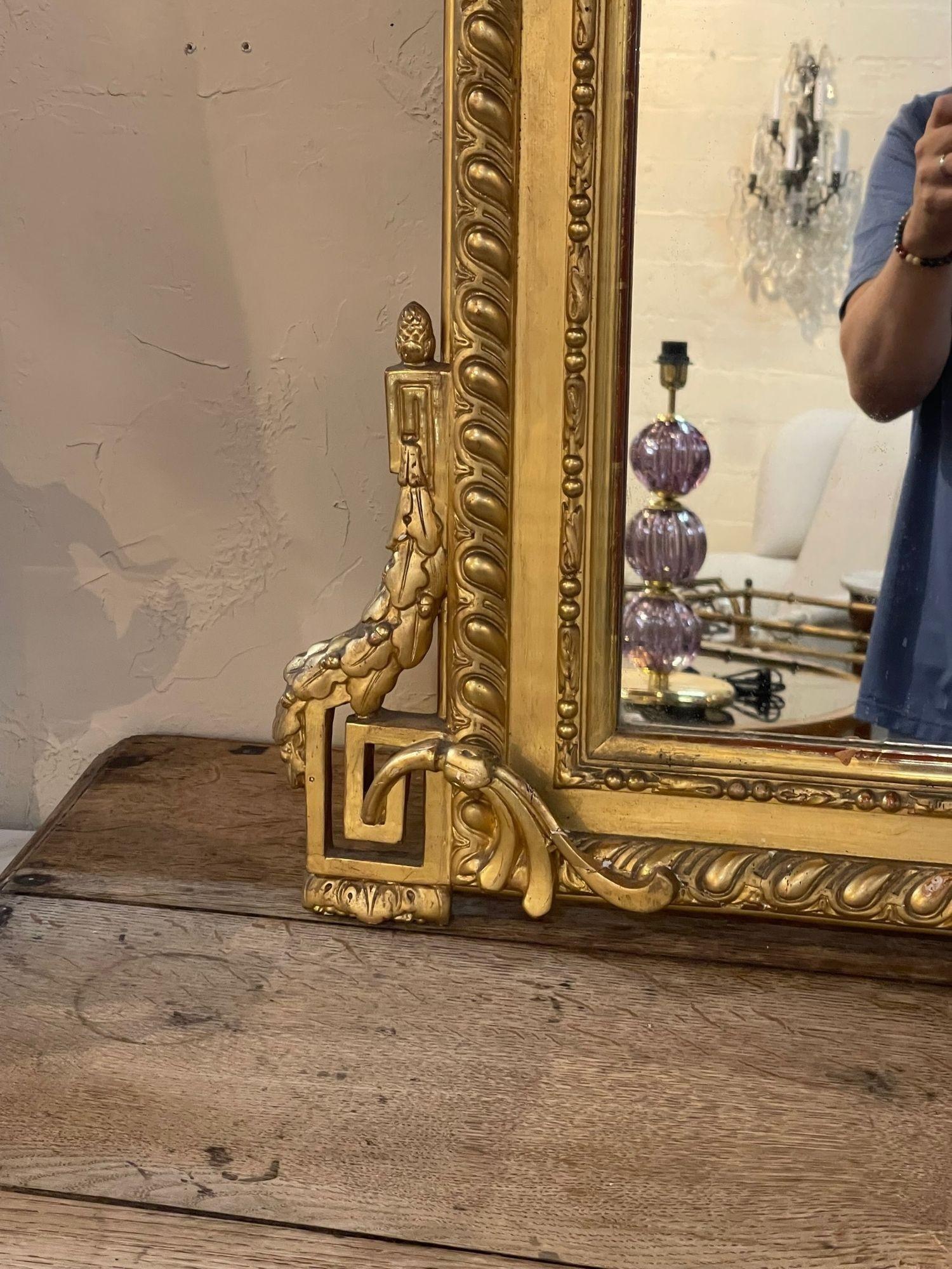 19th Century French Carved and Giltwood Louis XVI Style Mirror For Sale 5