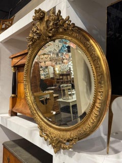 19th Century French Carved and Giltwood Oval Mirror