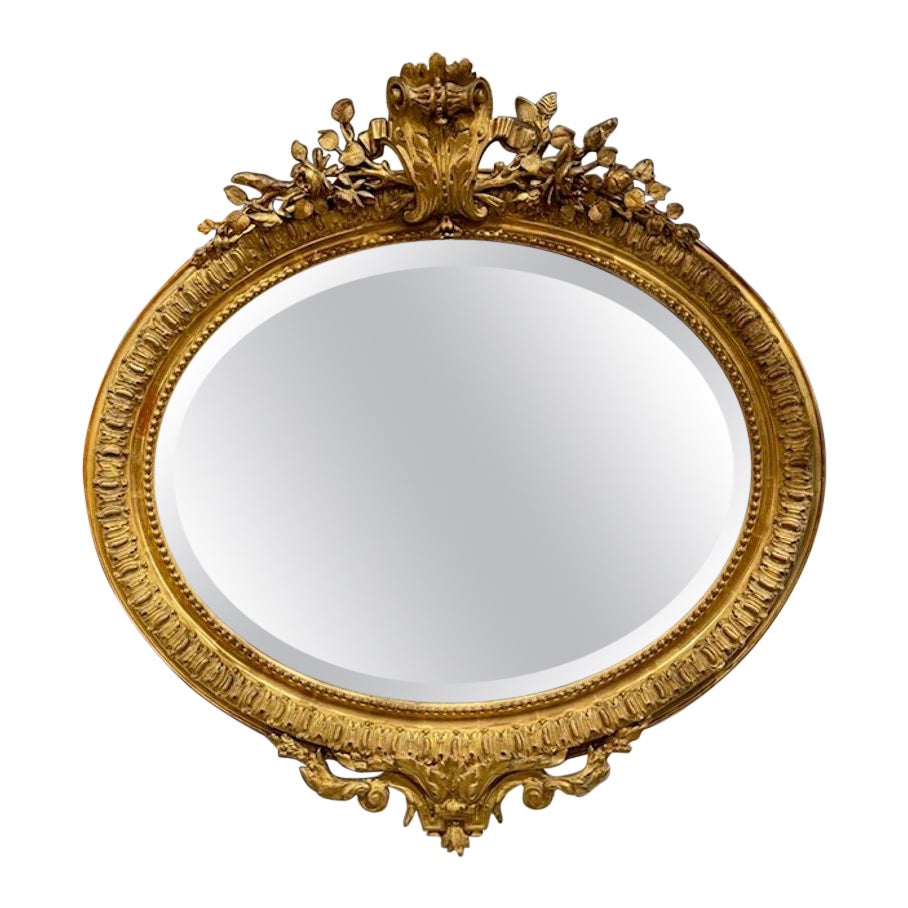 19th Century French Carved and Giltwood Oval Mirror