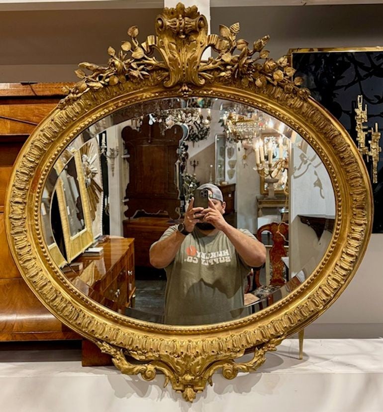 19th Century French Carved and Giltwood Oval Mirror