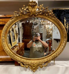 19th Century French Carved and Giltwood Oval Mirror