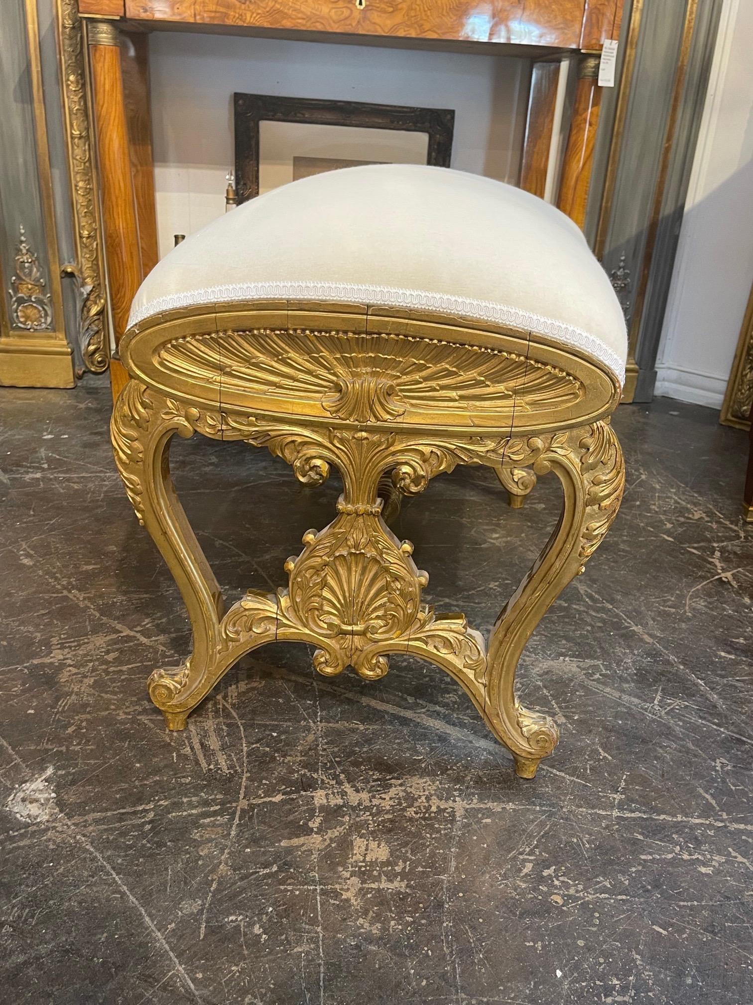 Upholstery 19th Century French Carved and Giltwood Upholstered Bench