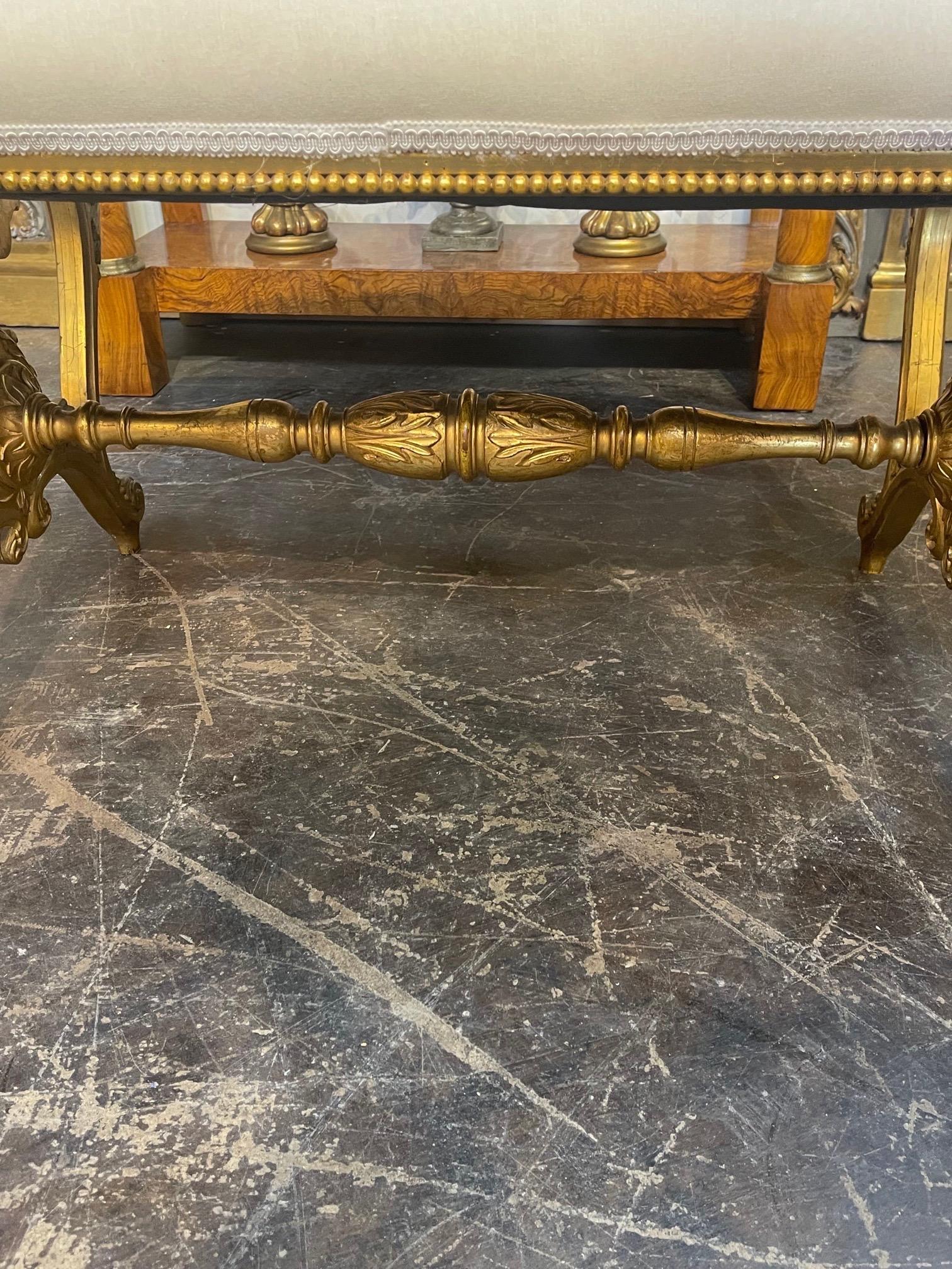 19th Century French Carved and Giltwood Upholstered Bench 1