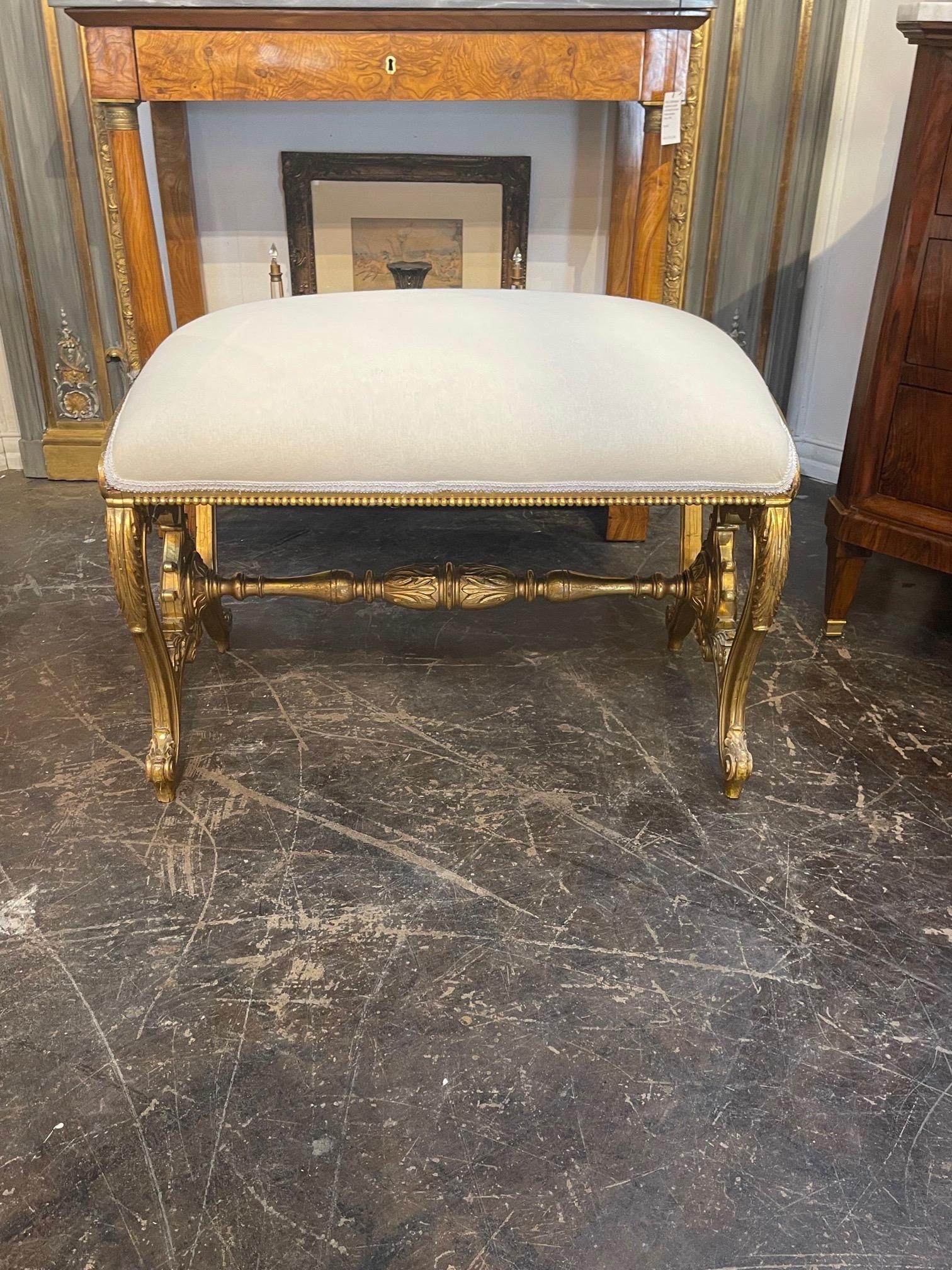 19th Century French Carved and Giltwood Upholstered Bench 3