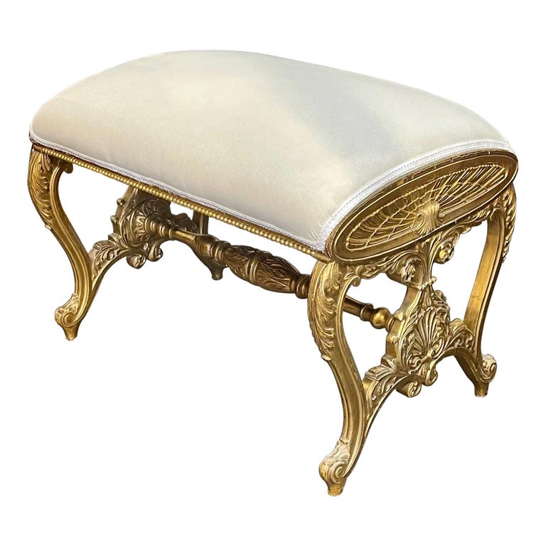 19th Century French Carved and Giltwood Upholstered Bench For Sale
