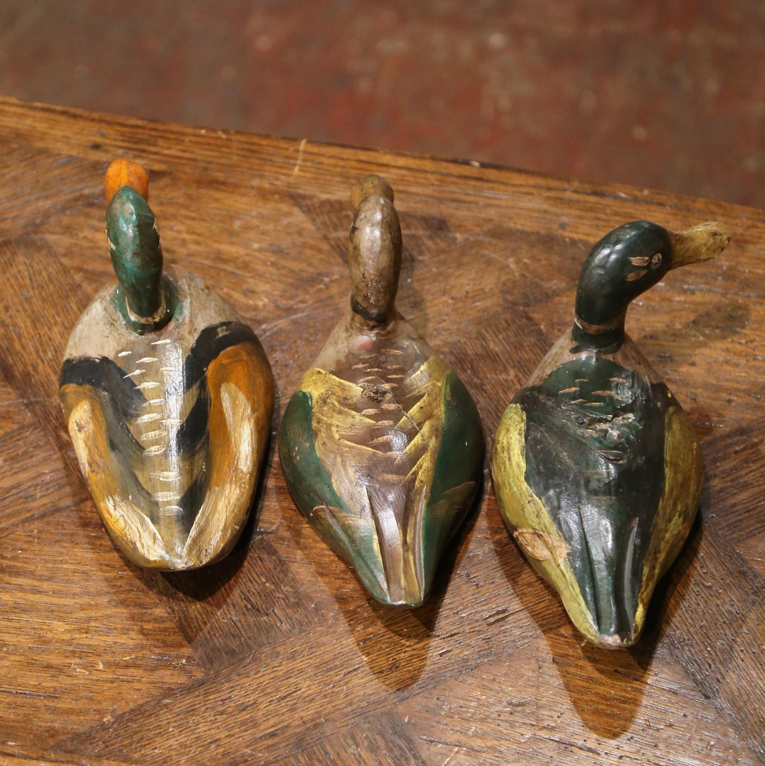 19th Century French Carved and Hand Painted Duck Decoys, Set of Eleven 4