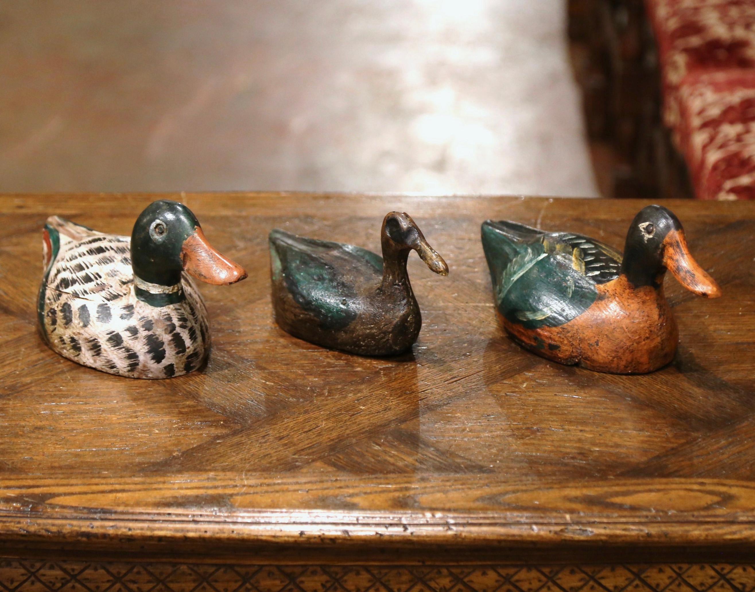 Country 19th Century French Carved and Hand Painted Duck Decoys, Set of Eleven