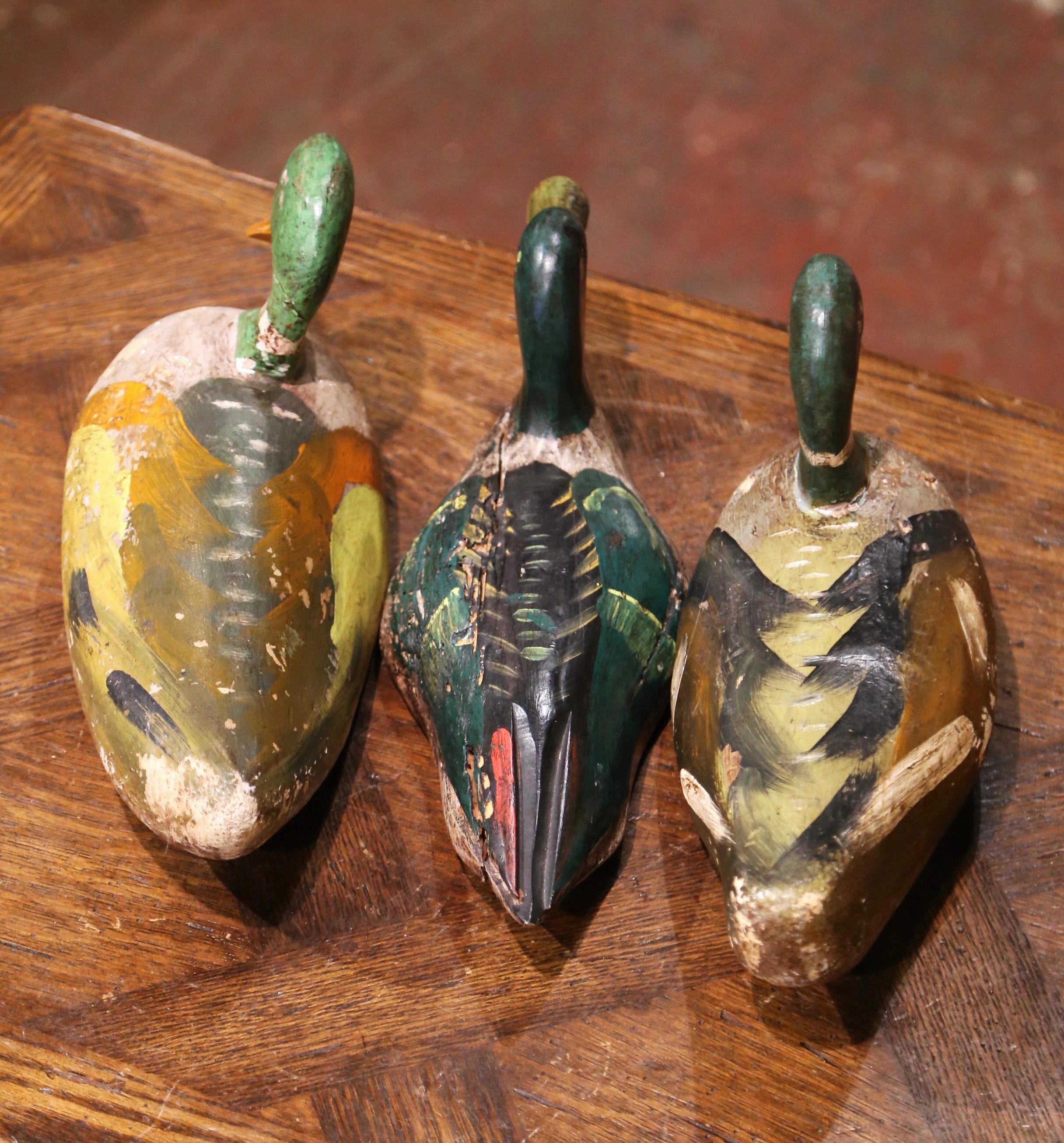 19th Century French Carved and Hand Painted Duck Decoys, Set of Eleven 1