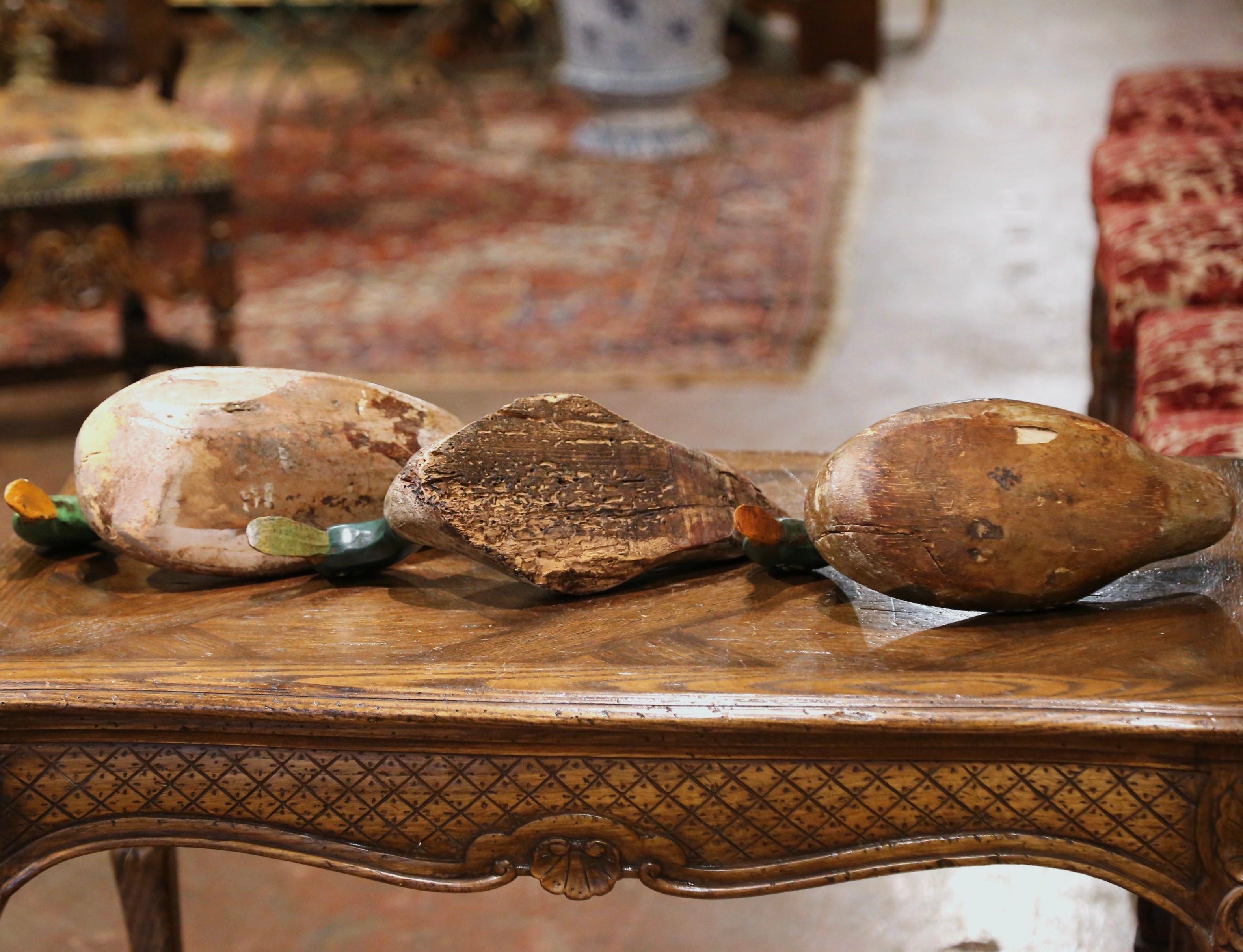 19th Century French Carved and Hand Painted Duck Decoys, Set of Eleven 2