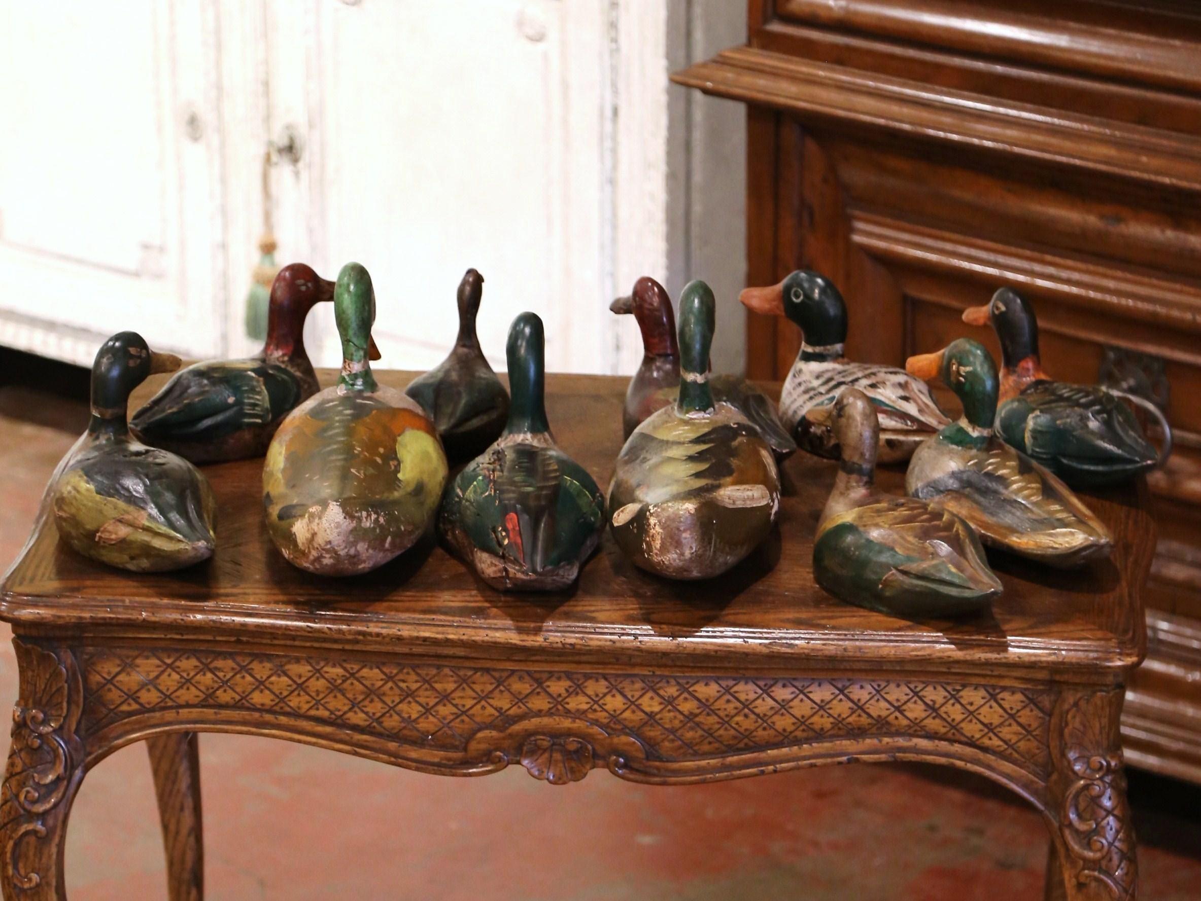 19th Century French Carved and Hand Painted Duck Decoys, Set of Eleven 3