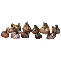 19th Century French Carved and Hand Painted Duck Decoys, Set of Eleven
