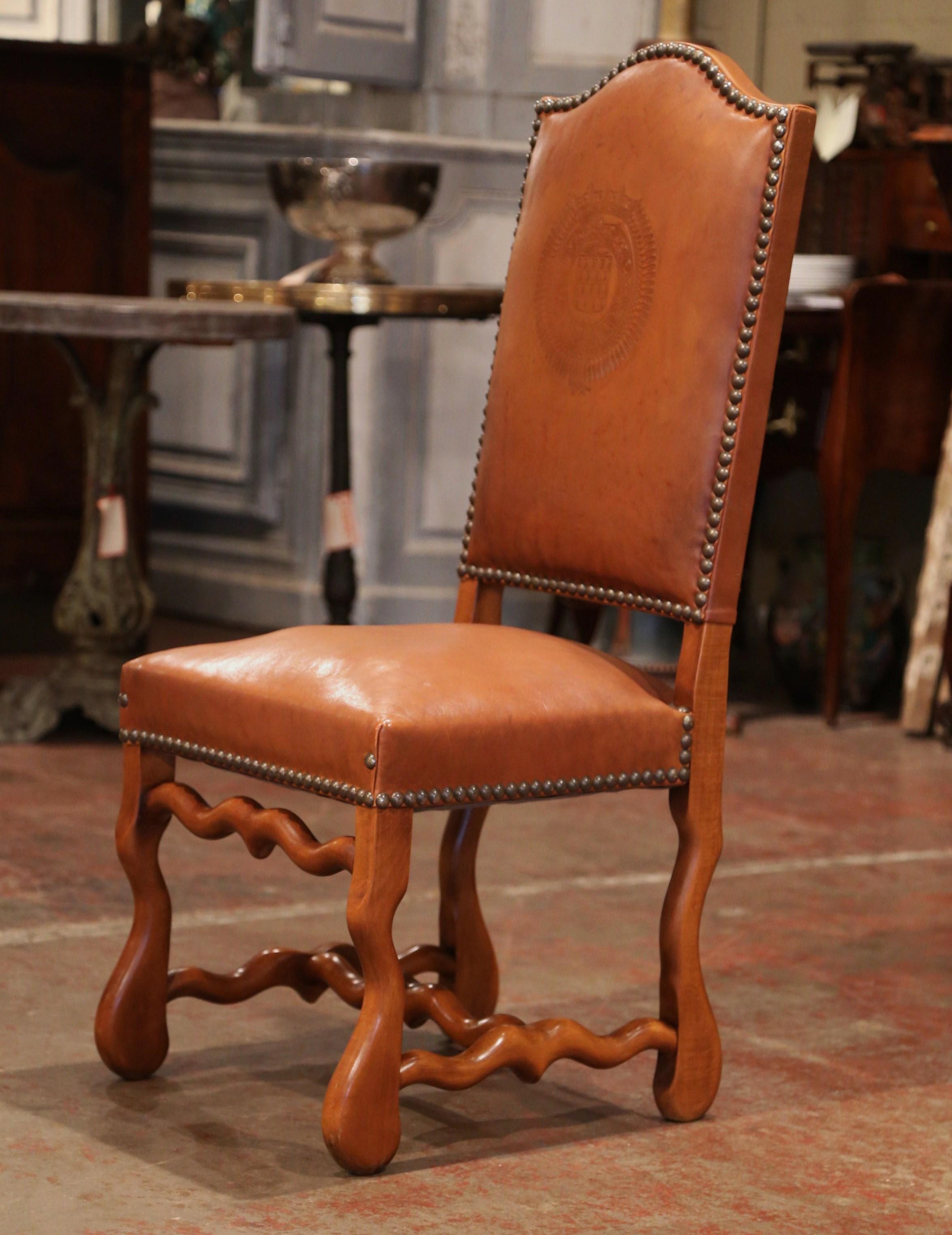 19th Century French Carved and Leather Sheep Bone Dining Chairs- Set of Eight In Excellent Condition In Dallas, TX