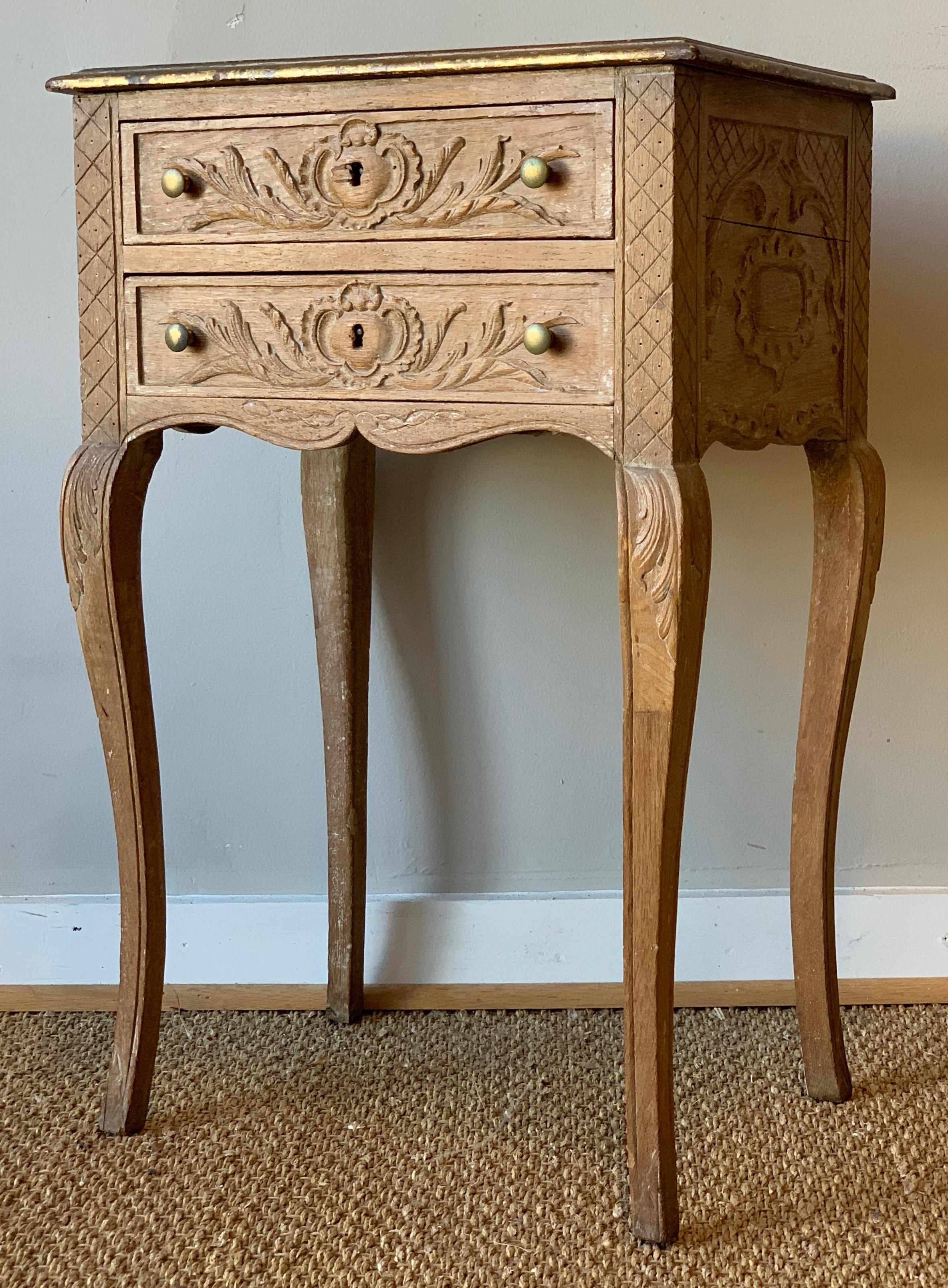 Louis XVI 19th Century French Carved and Limed Oak Side Table
