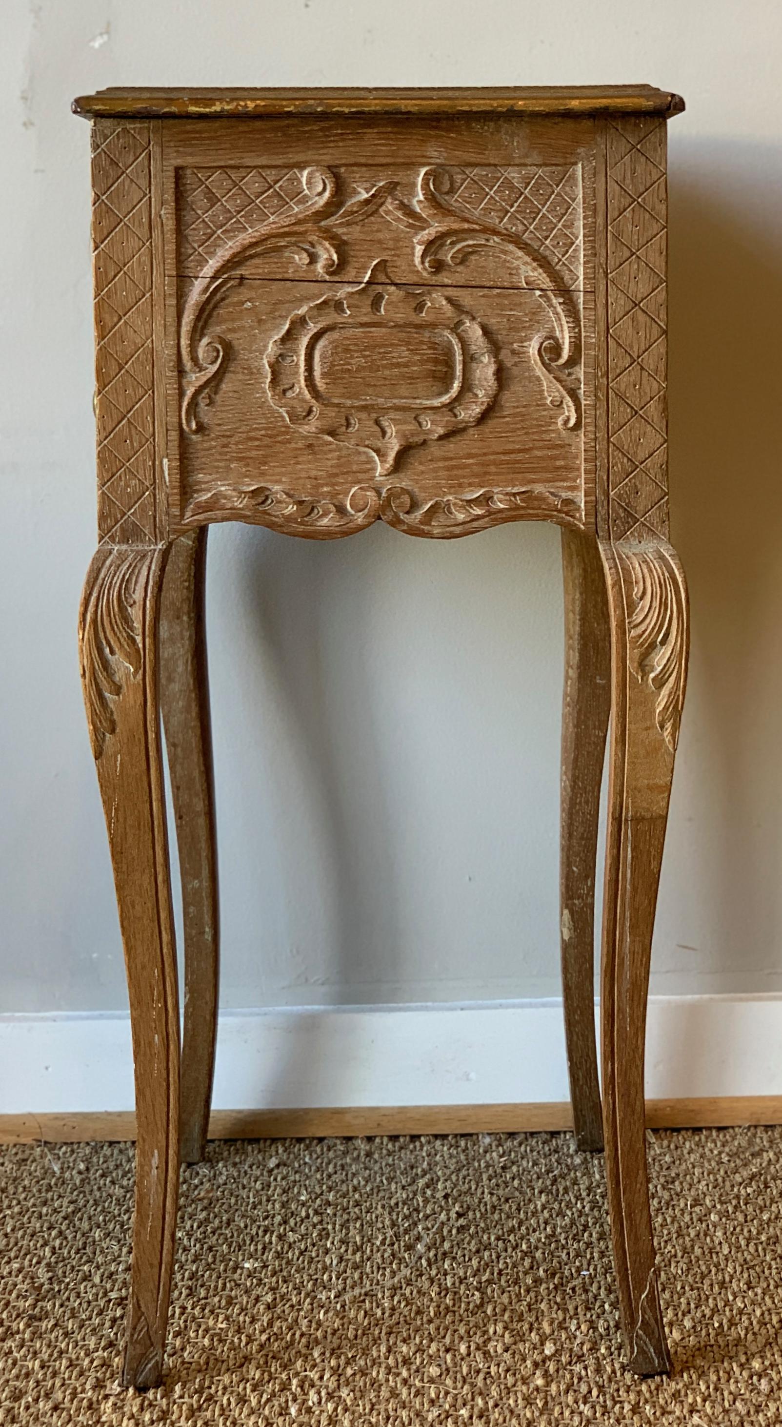 Hand-Carved 19th Century French Carved and Limed Oak Side Table