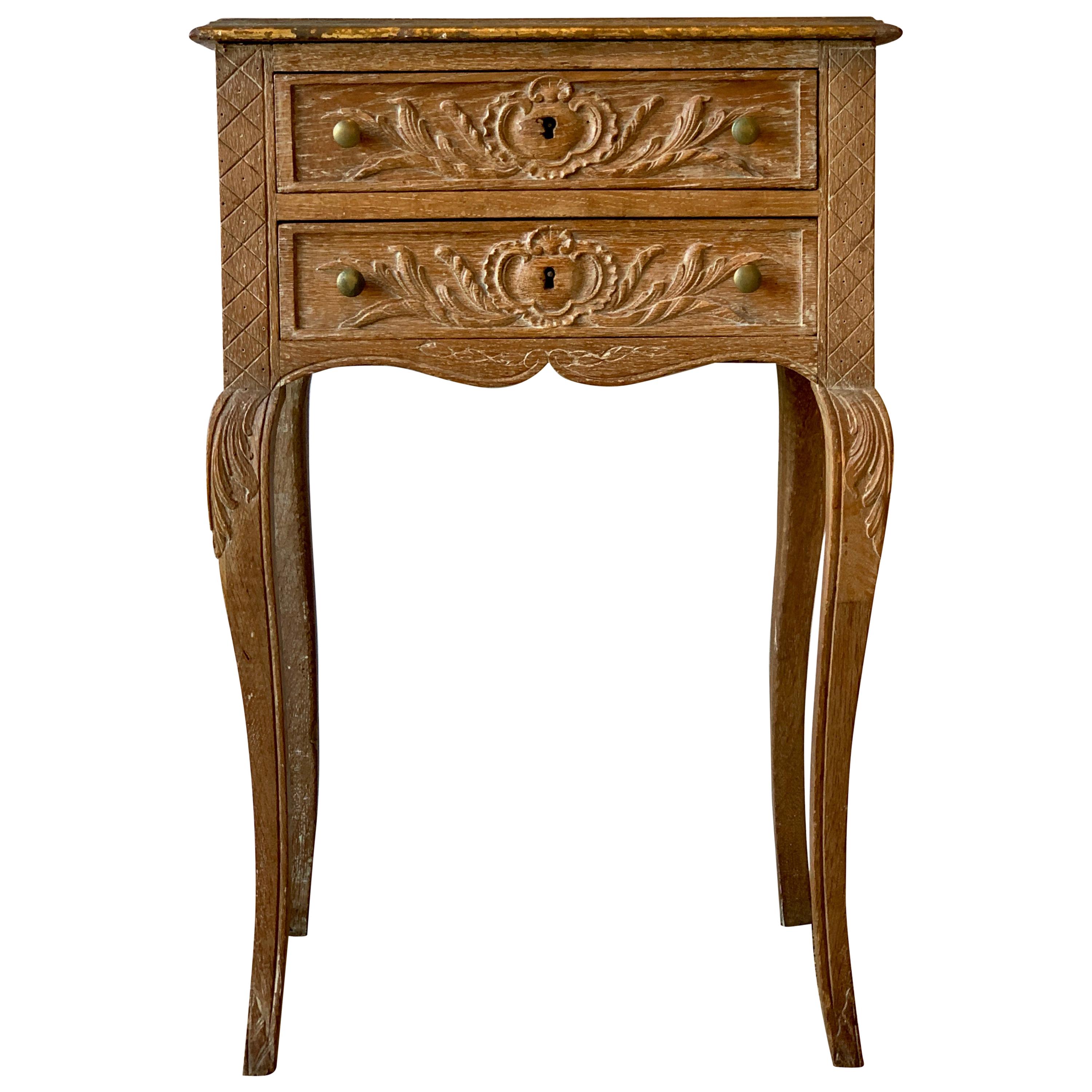 19th Century French Carved and Limed Oak Side Table
