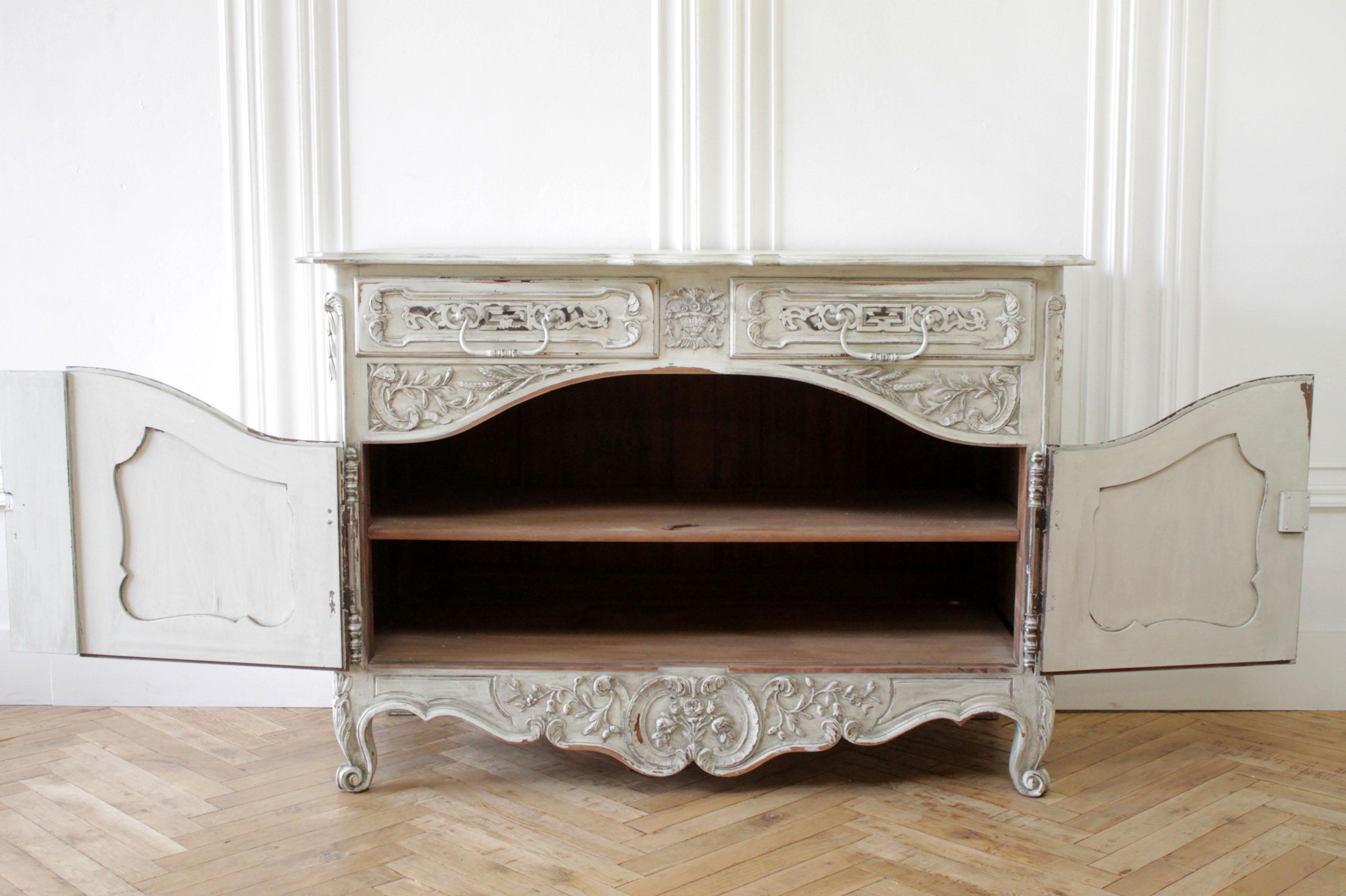 19th Century French Carved and Painted Buffet with Carved Roses 6