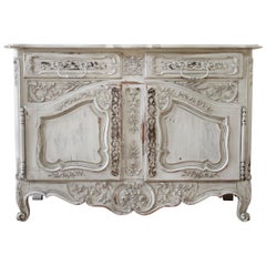 19th Century French Carved and Painted Buffet with Carved Roses