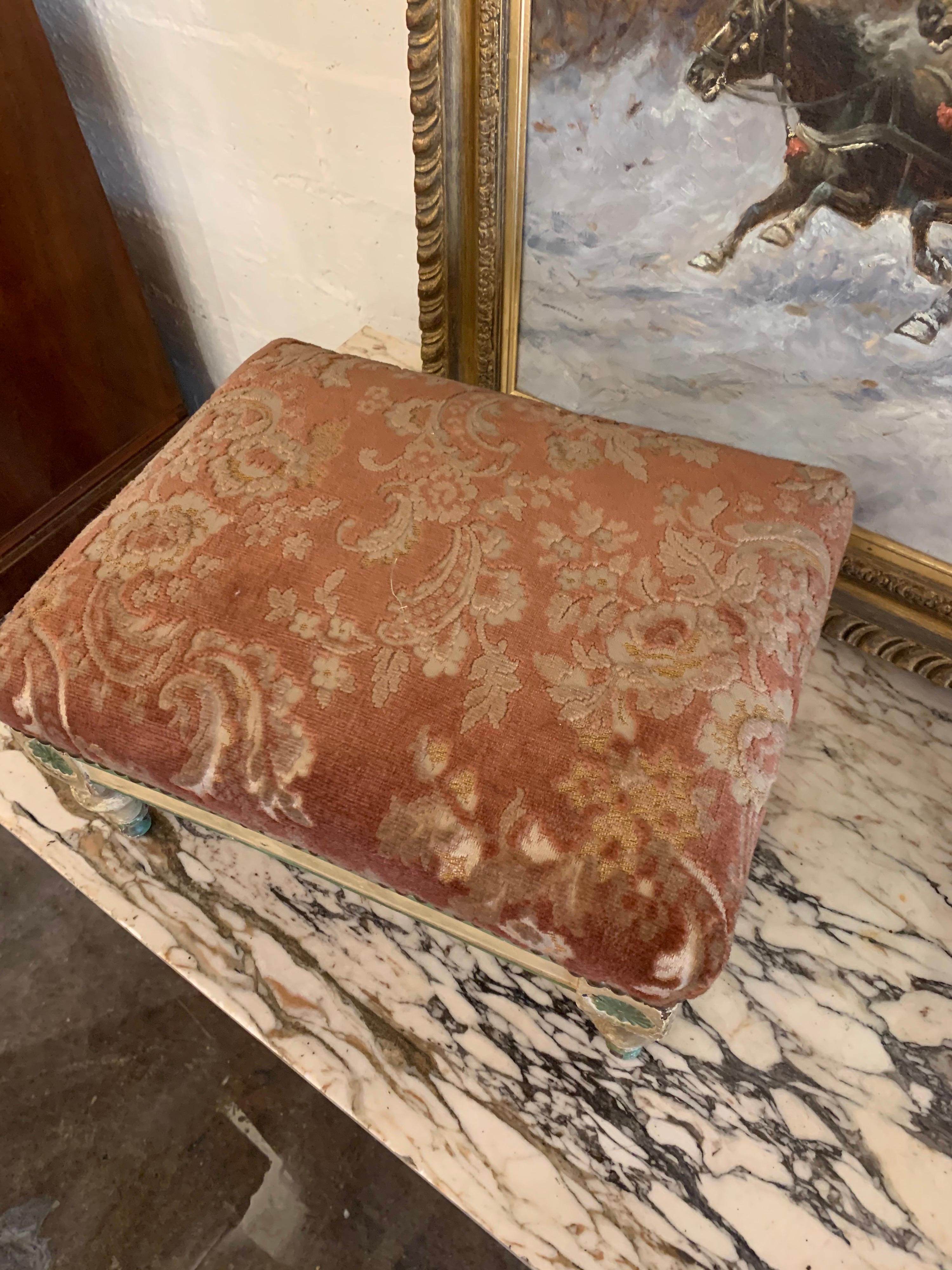 19th Century French Carved and Painted Directoire' Style Foot Stool In Good Condition In Dallas, TX