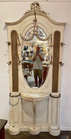 19th Century French Carved and Painted Hall Tree with Brass Arms