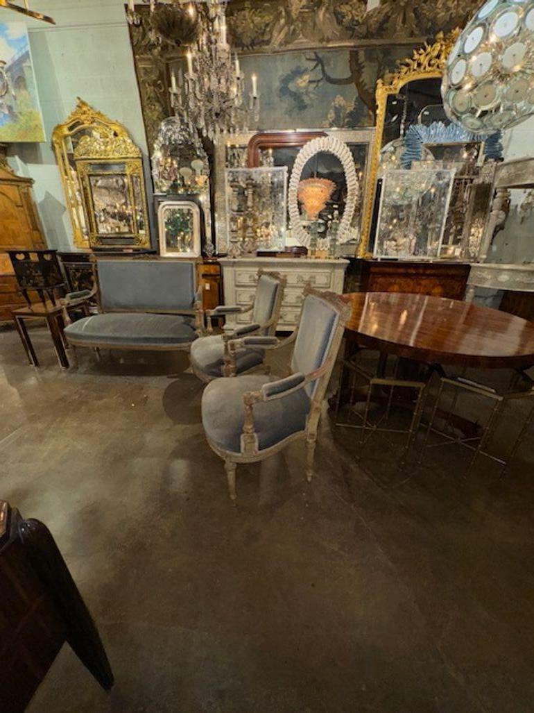 19th Century French Carved and Painted Louis XVI Painted Armchairs For Sale 3